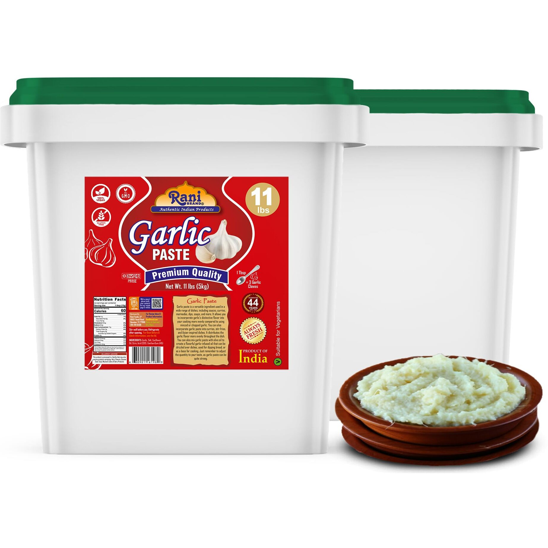 Rani Garlic Cooking Paste 176oz (11lbs) 5kg Bulk ~ Vegan, Gluten Free, NON-GMO, Kosher, No Colors, Indian Origin