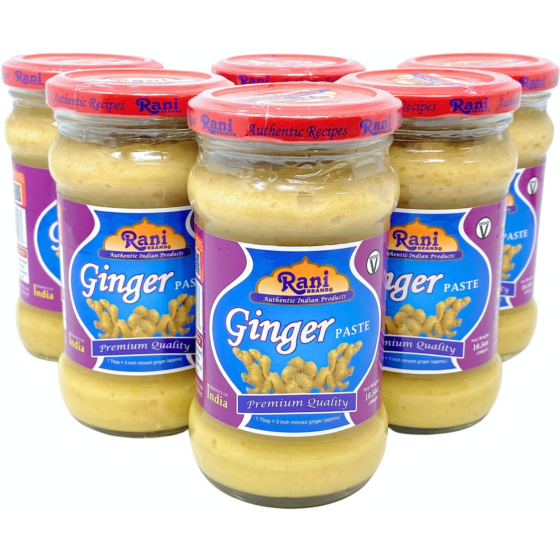 Rani Ginger Cooking Paste 10.58oz (300g) Glass Jar, Pack of 5+1 FREE ~ Vegan, Gluten Free, NON-GMO, No Colors, Indian Origin