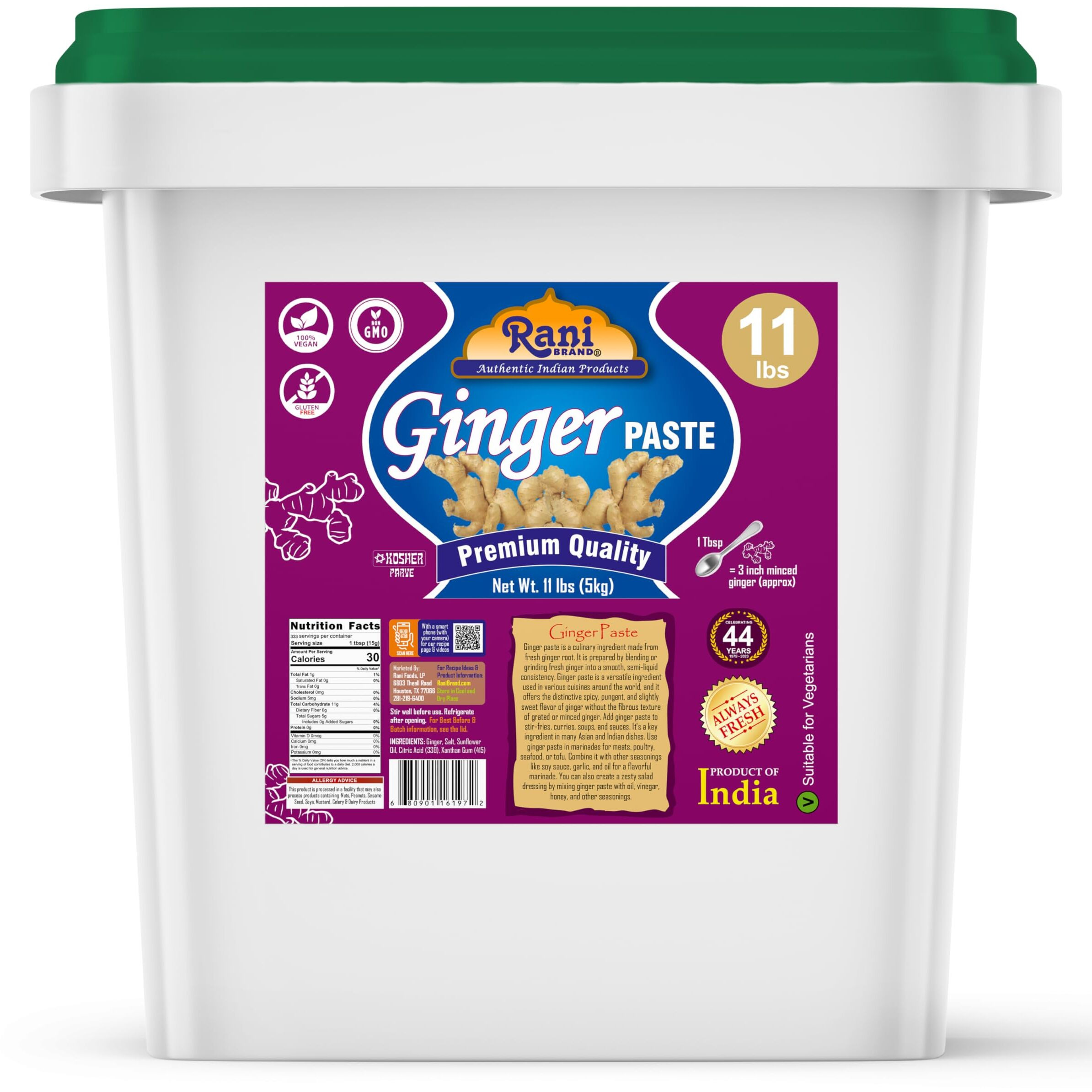 Rani Ginger Cooking Paste 176oz (11lbs) 5kg Bulk ~ Vegan, Gluten Free, NON-GMO, Kosher, No Colors, Indian Origin