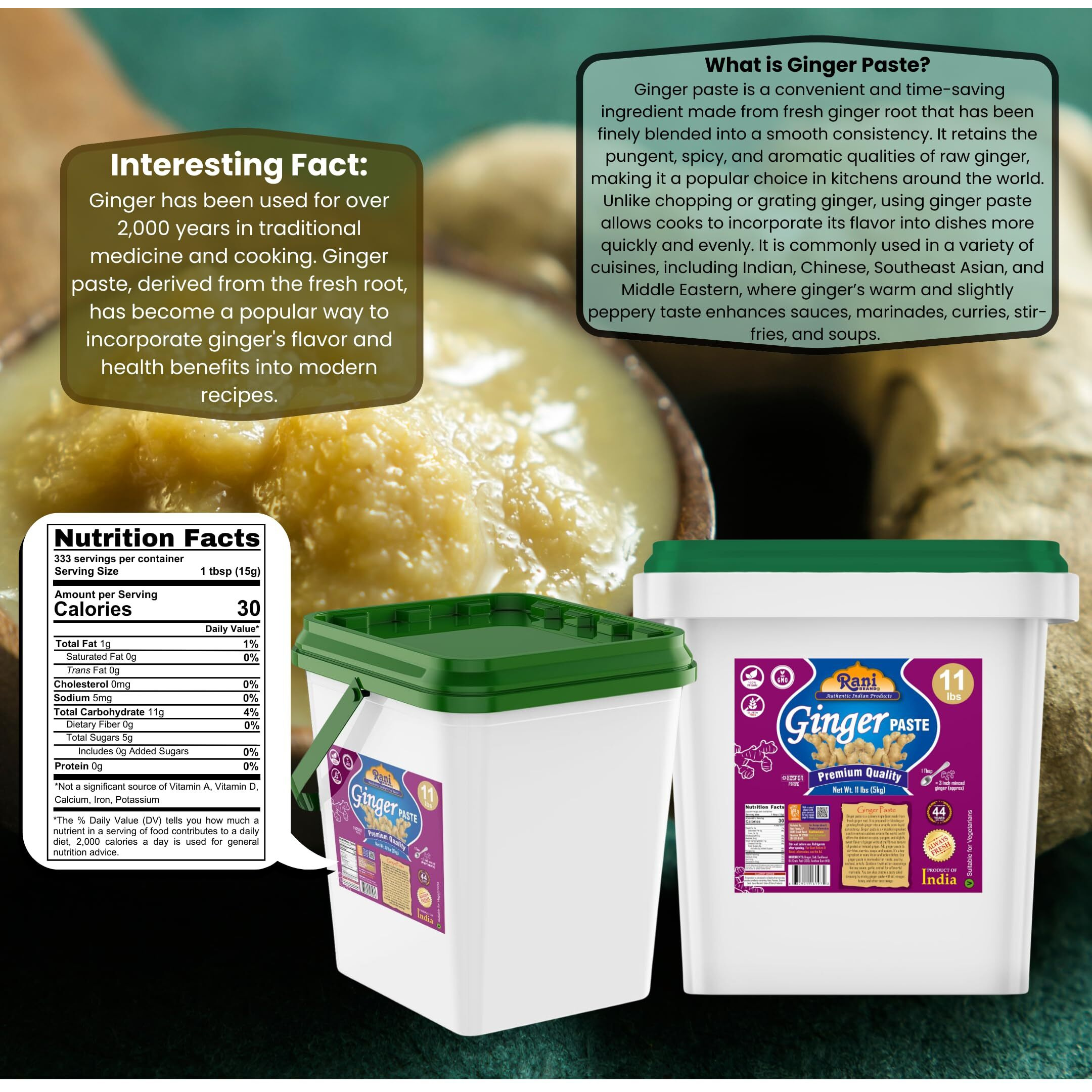 Rani Ginger Cooking Paste 176oz (11lbs) 5kg Bulk ~ Vegan, Gluten Free, NON-GMO, Kosher, No Colors, Indian Origin