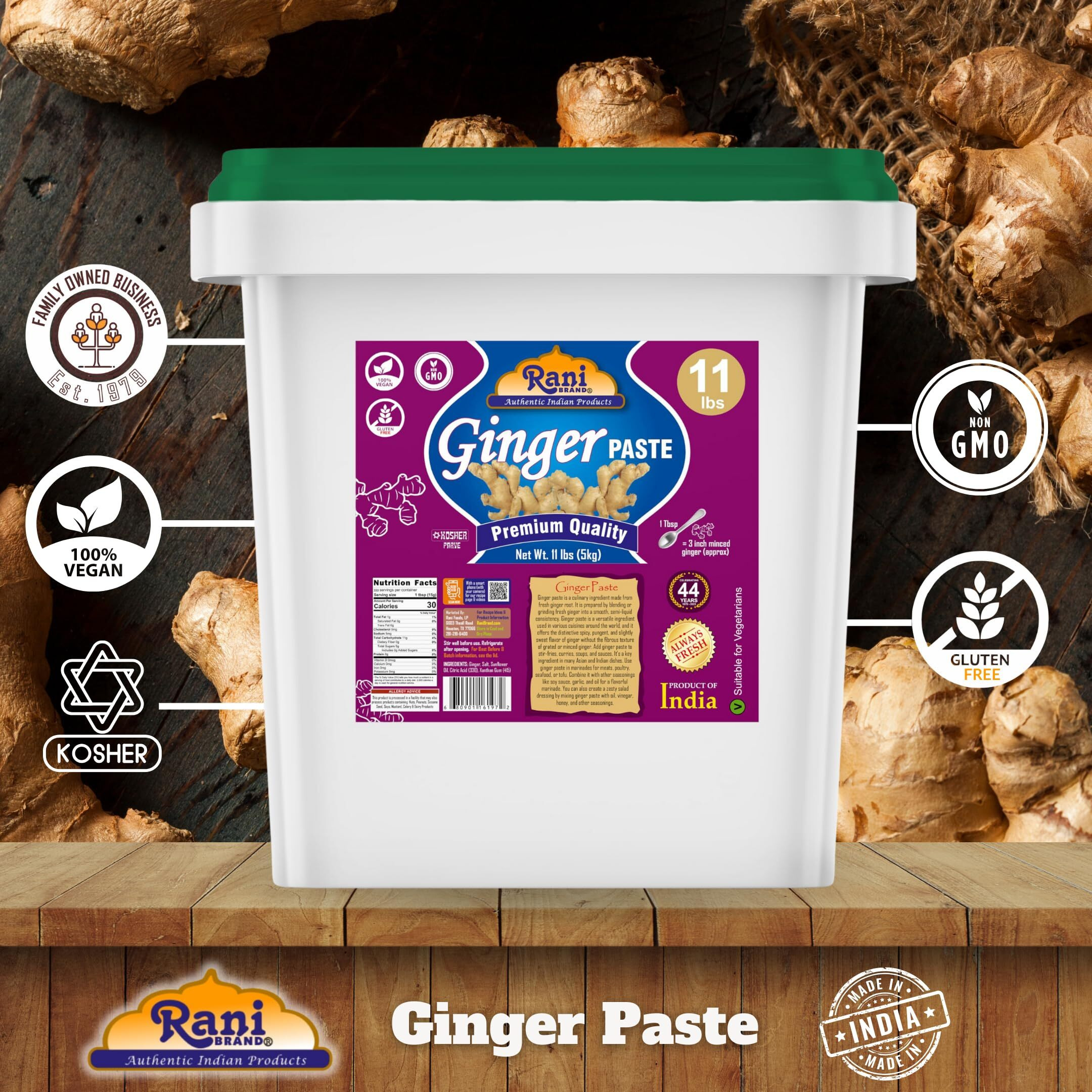 Rani Ginger Cooking Paste 176oz (11lbs) 5kg Bulk ~ Vegan, Gluten Free, NON-GMO, Kosher, No Colors, Indian Origin
