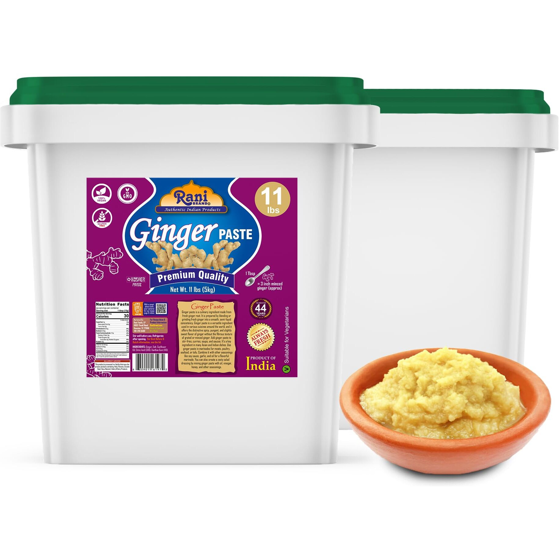 Rani Ginger Cooking Paste 176oz (11lbs) 5kg Bulk ~ Vegan, Gluten Free, NON-GMO, Kosher, No Colors, Indian Origin