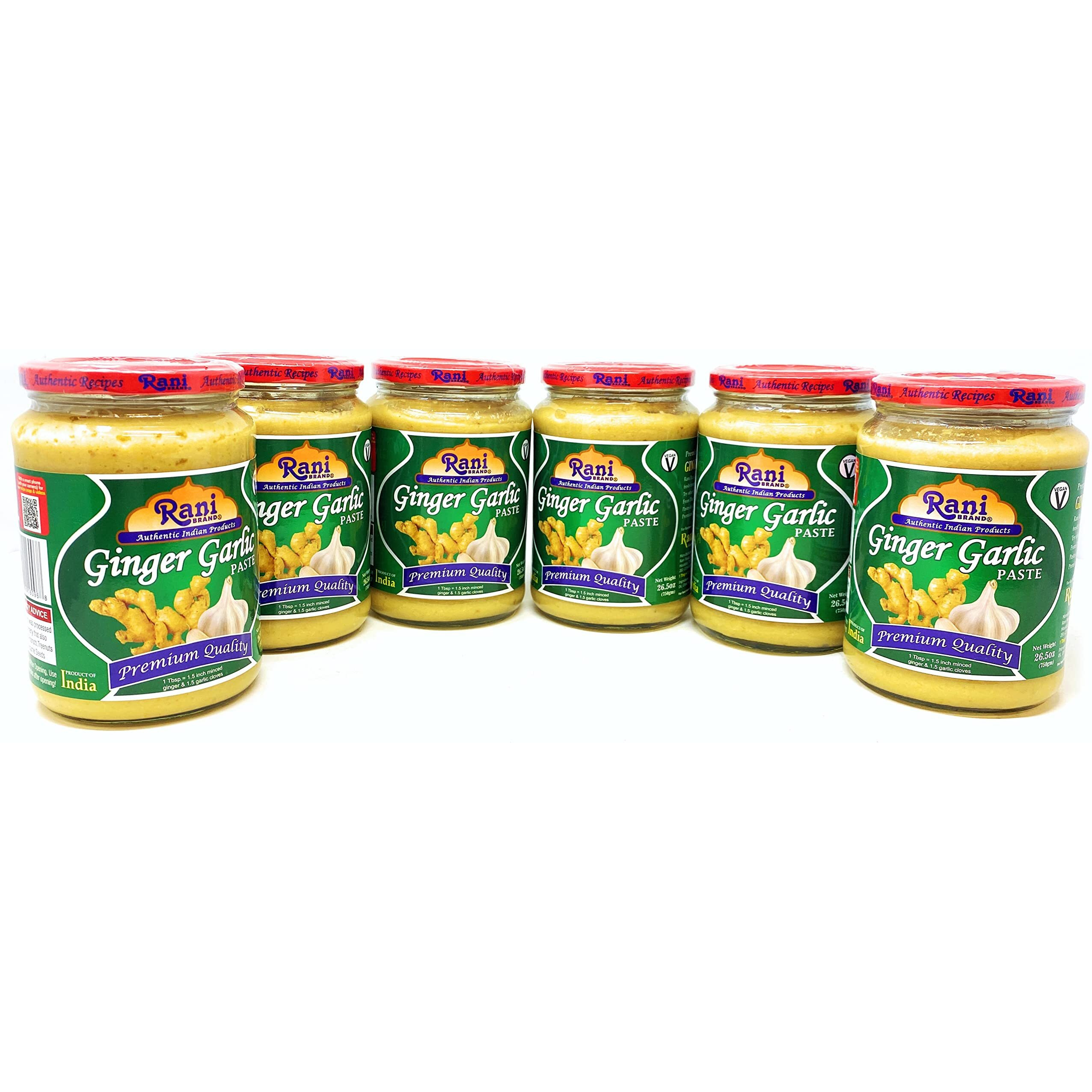 Rani Ginger Garlic Cooking Paste 26.5oz (750g) Glass Jar, Pack of 5+1 FREE ~ Vegan, Gluten Free, NON-GMO, No Colors, Indian Origin