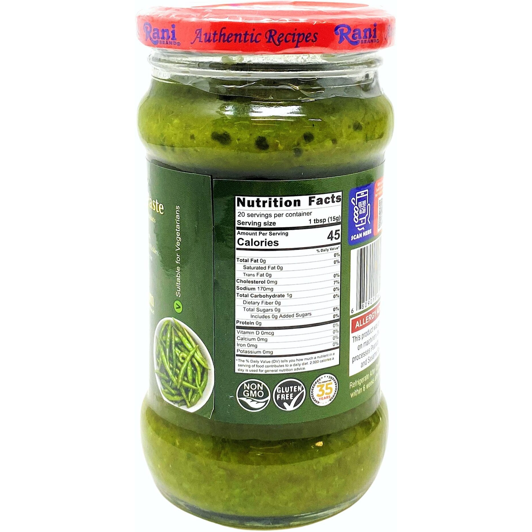 Rani Green Chilli Cooking Paste 10.58oz (300g) Glass Jar, Pack of 5+1 FREE ~ Vegan, Gluten Free, NON-GMO, No Colors, Indian Origin