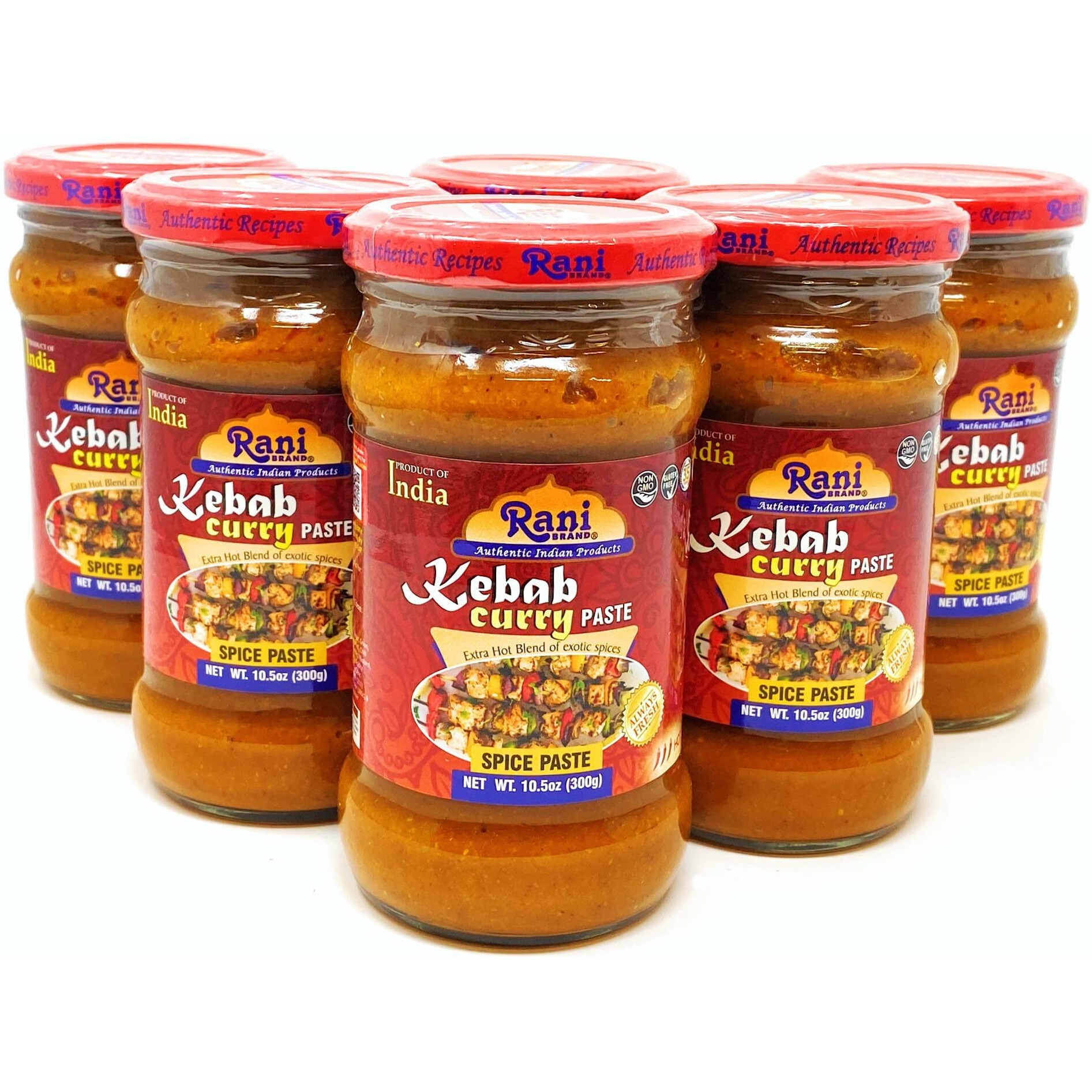 Rani Kebab Masala Paste for Meat Dishes 10.5oz (300g) Glass Jar, Pack of 5+1 FREE ~ No Colors, All Natural, NON-GMO, Vegan, Gluten Free, Indian Origin
