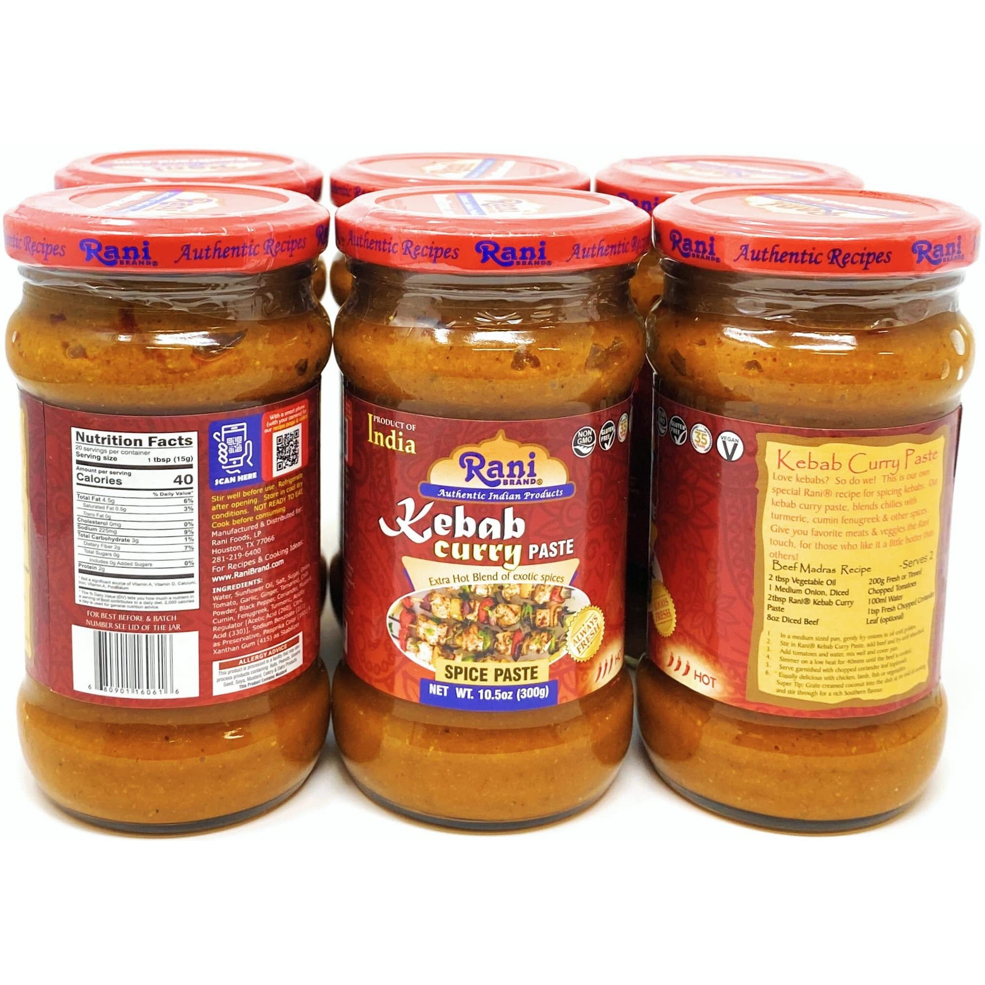 Rani Kebab Masala Paste for Meat Dishes 10.5oz (300g) Glass Jar, Pack of 5+1 FREE ~ No Colors, All Natural, NON-GMO, Vegan, Gluten Free, Indian Origin