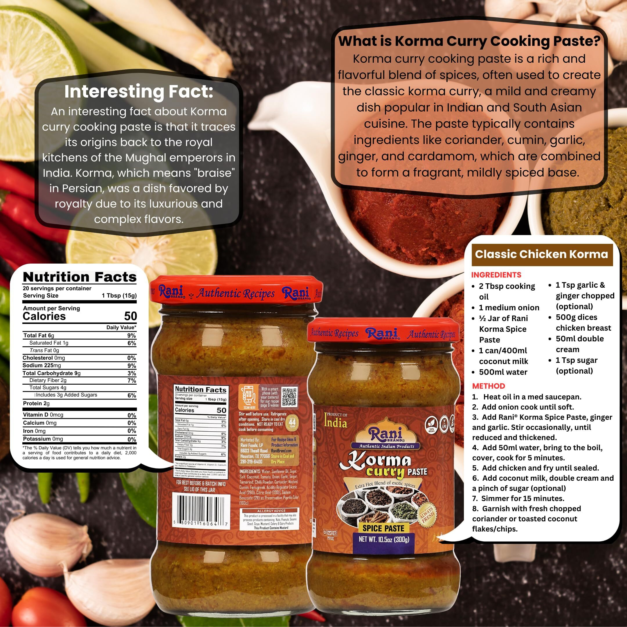 Rani Korma Curry Cooking Spice Paste 10o.5z (300g) Glass Jar, Pack of 5+1 FREE ~ No Colors, All Natural, NON-GMO, Vegan, Gluten Free, Indian Origin