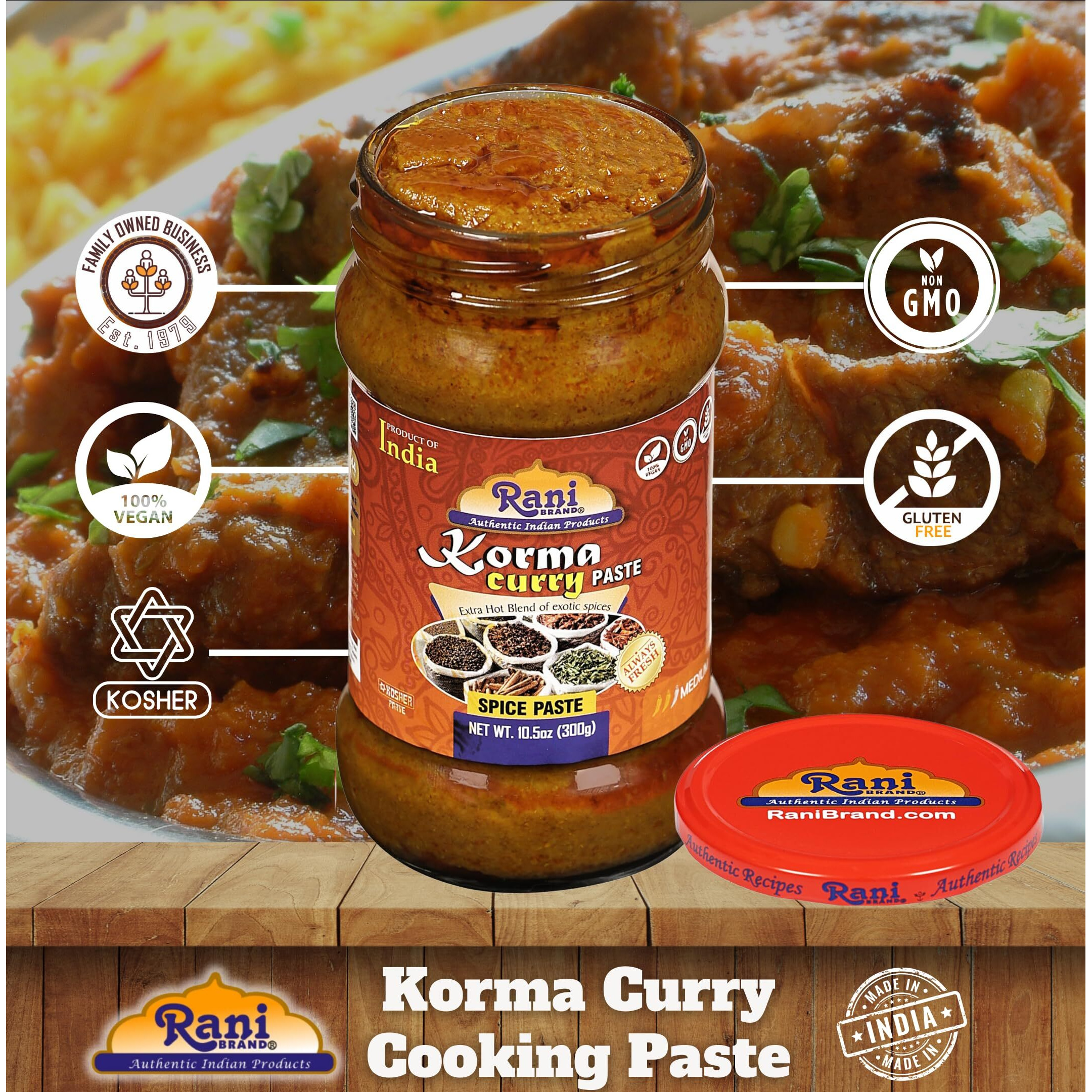 Rani Korma Curry Cooking Spice Paste 10o.5z (300g) Glass Jar, Pack of 5+1 FREE ~ No Colors, All Natural, NON-GMO, Vegan, Gluten Free, Indian Origin