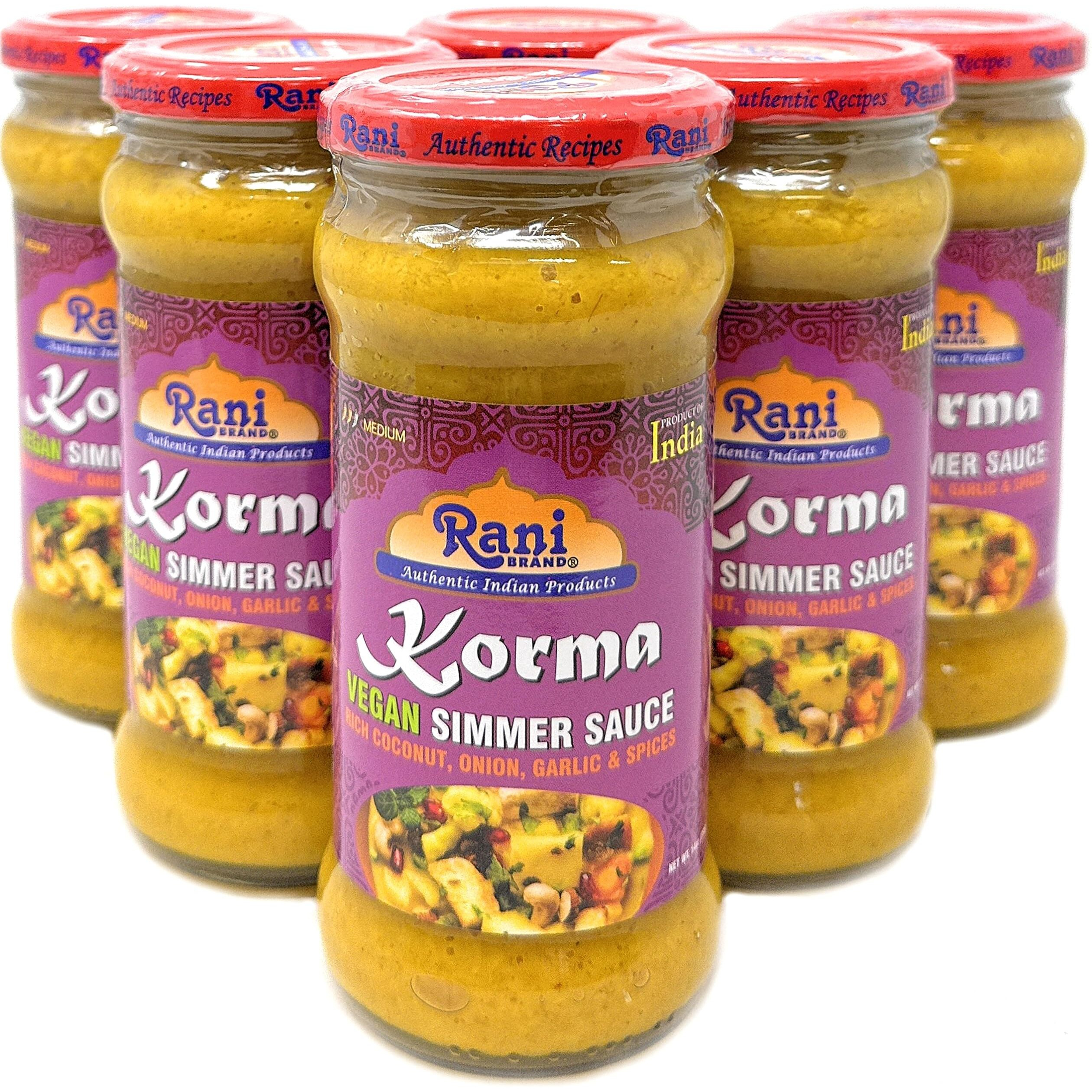 Rani Korma Curry Vegan Simmer Sauce (Rich Coconut, Onion, Garlic & Spices) 14oz (400g) Glass Jar, Pack of 5 +1 FREE ~ Easy to Use, Vegan, All Natural, NON-GMO, Gluten Free, Indian Origin
