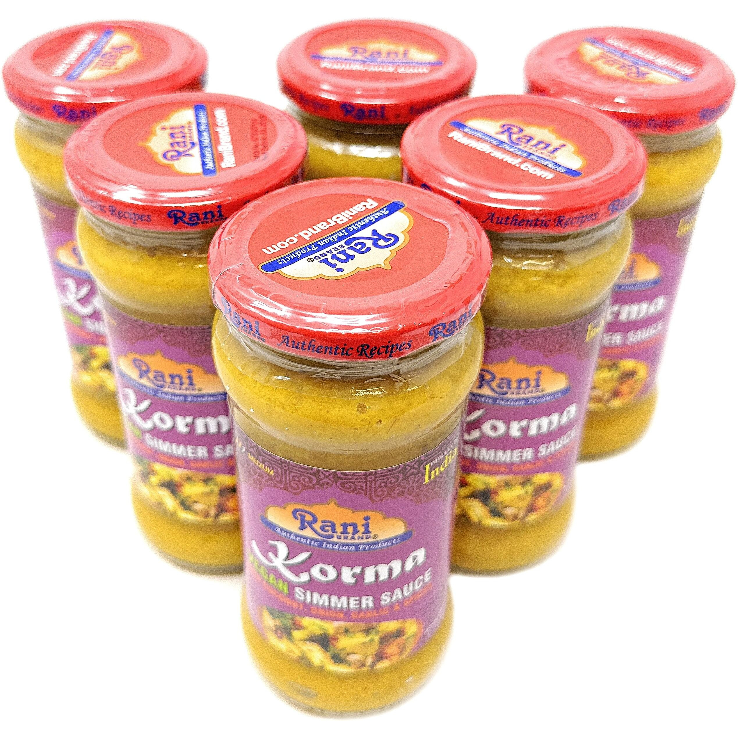 Rani Korma Curry Vegan Simmer Sauce (Rich Coconut, Onion, Garlic & Spices) 14oz (400g) Glass Jar, Pack of 5 +1 FREE ~ Easy to Use, Vegan, All Natural, NON-GMO, Gluten Free, Indian Origin