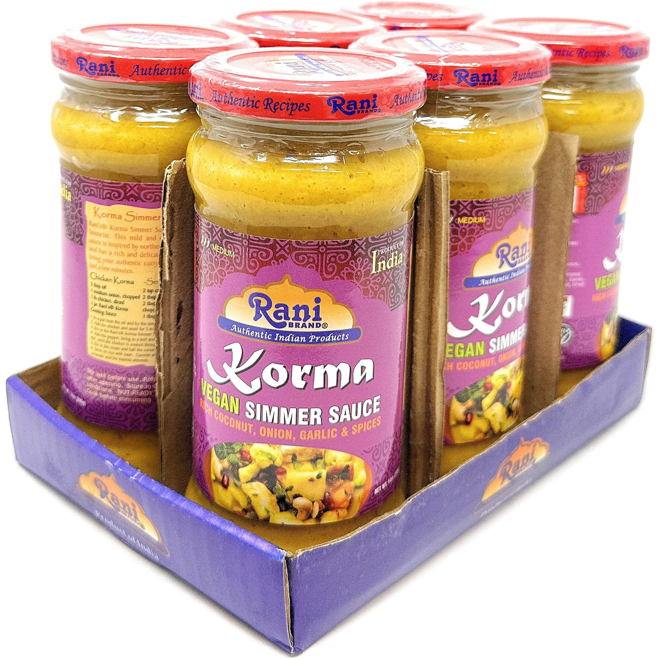 Rani Korma Curry Vegan Simmer Sauce (Rich Coconut, Onion, Garlic & Spices) 14oz (400g) Glass Jar, Pack of 5 +1 FREE ~ Easy to Use, Vegan, All Natural, NON-GMO, Gluten Free, Indian Origin