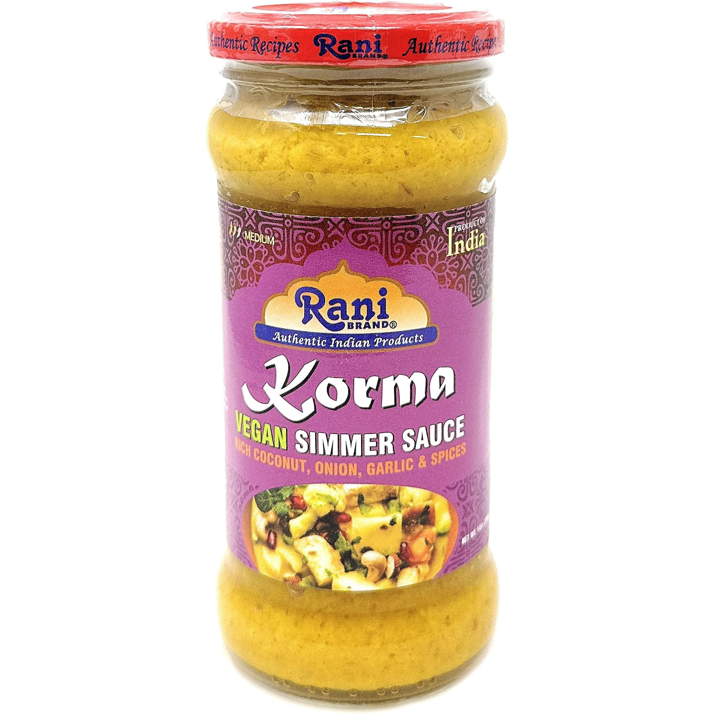 Rani Korma Curry Vegan Simmer Sauce (Rich Coconut, Onion, Garlic & Spices) 14oz (400g) Glass Jar, Pack of 5 +1 FREE ~ Easy to Use, Vegan, All Natural, NON-GMO, Gluten Free, Indian Origin