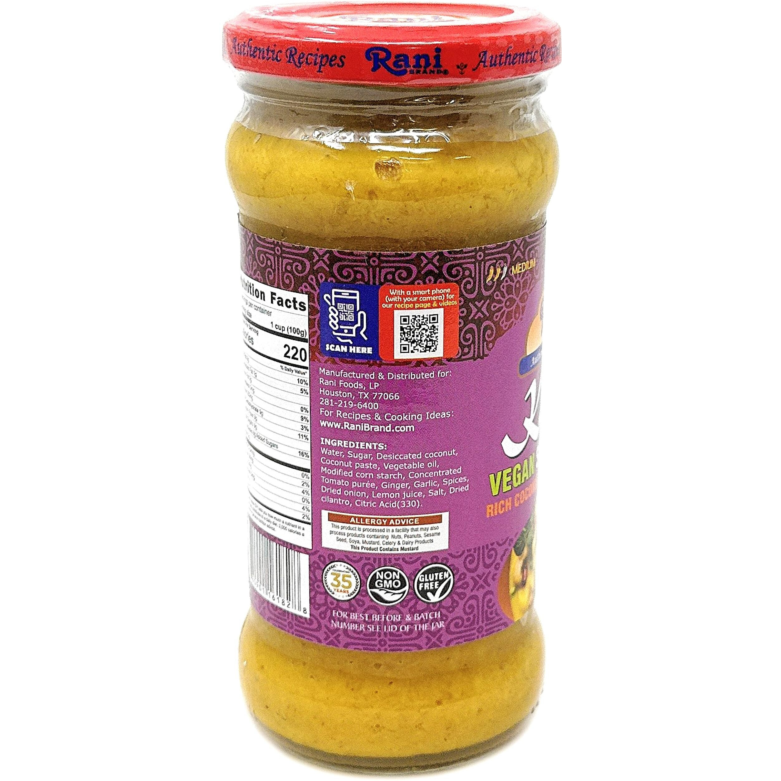 Rani Korma Curry Vegan Simmer Sauce (Rich Coconut, Onion, Garlic & Spices) 14oz (400g) Glass Jar, Pack of 5 +1 FREE ~ Easy to Use, Vegan, All Natural, NON-GMO, Gluten Free, Indian Origin