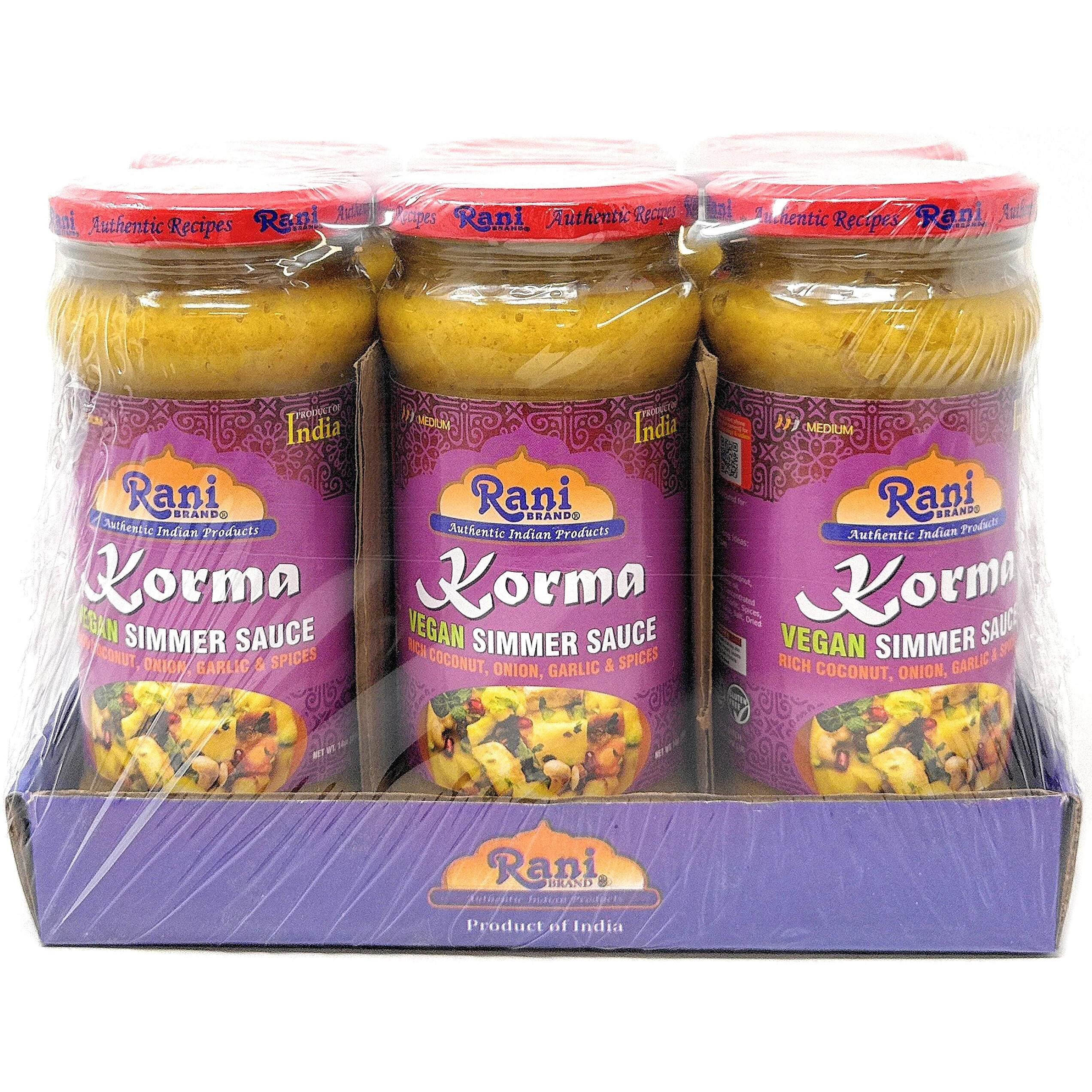 Rani Korma Curry Vegan Simmer Sauce (Rich Coconut, Onion, Garlic & Spices) 14oz (400g) Glass Jar, Pack of 5 +1 FREE ~ Easy to Use, Vegan, All Natural, NON-GMO, Gluten Free, Indian Origin