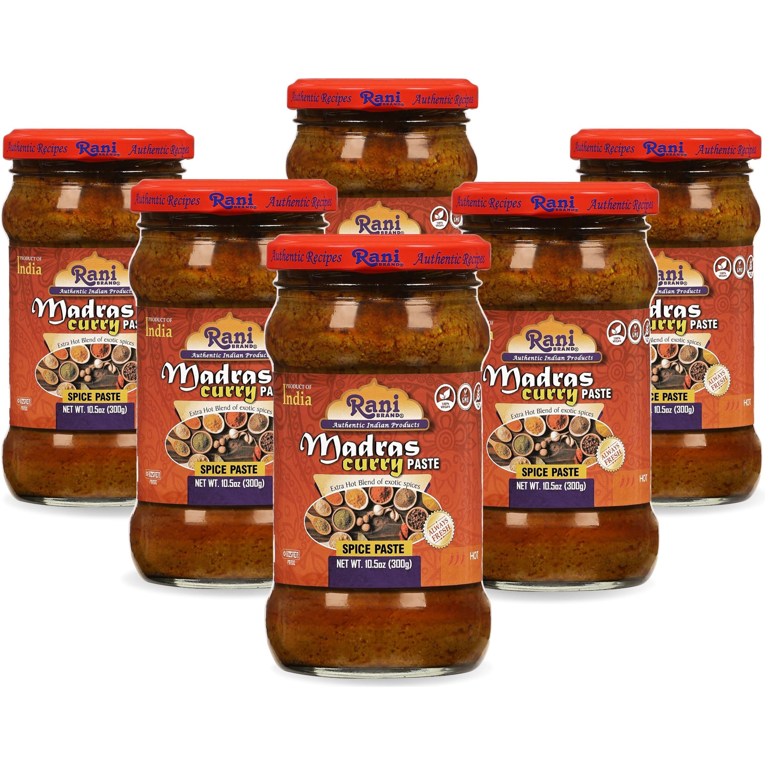 Rani Madras Curry Cooking Spice Paste 10.5oz (300g) Glass Jar, Pack of 5+1 FREE ~ No Colors, All Natural, NON-GMO, Kosher, Vegan, Gluten Free, Indian Origin