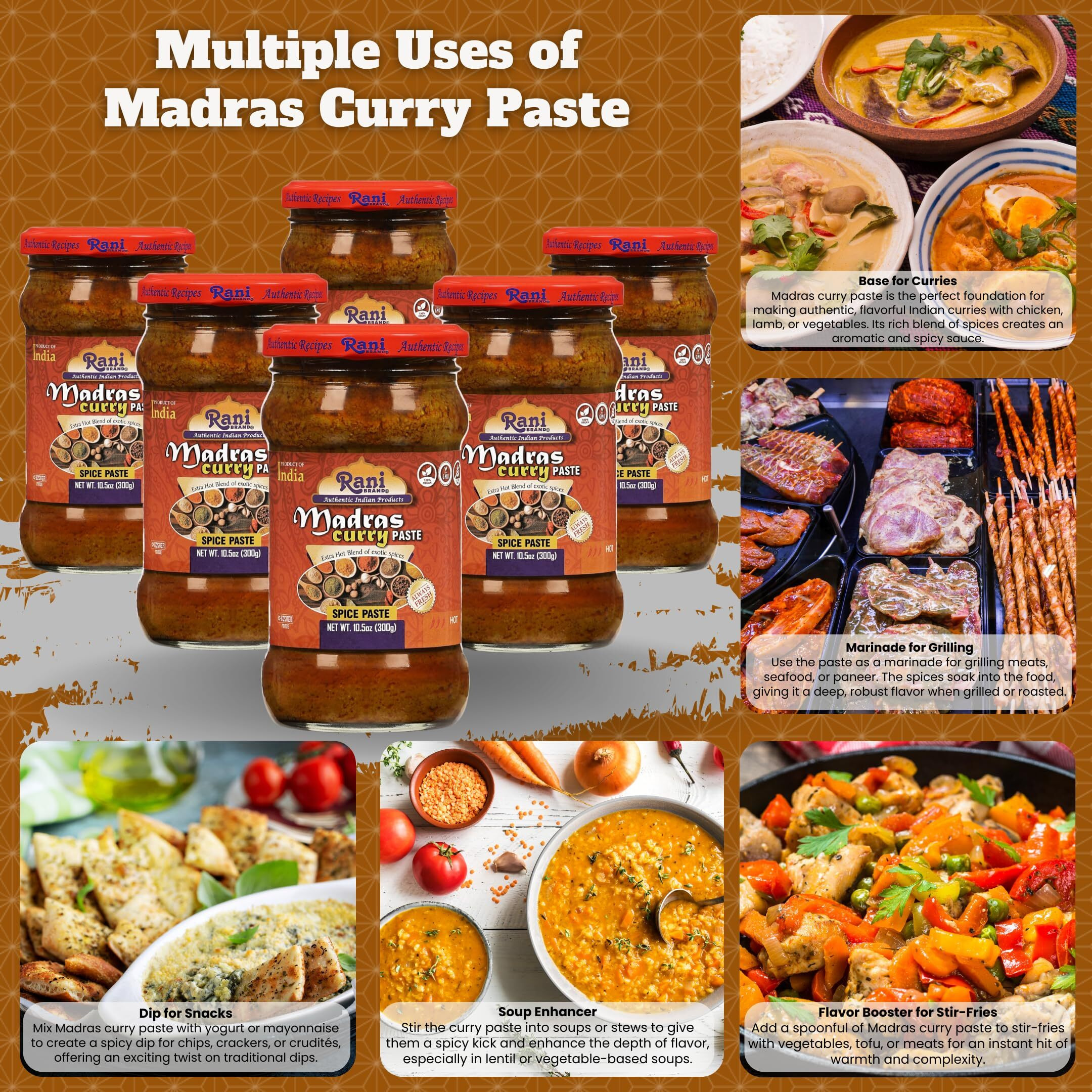 Rani Madras Curry Cooking Spice Paste 10.5oz (300g) Glass Jar, Pack of 5+1 FREE ~ No Colors, All Natural, NON-GMO, Kosher, Vegan, Gluten Free, Indian Origin