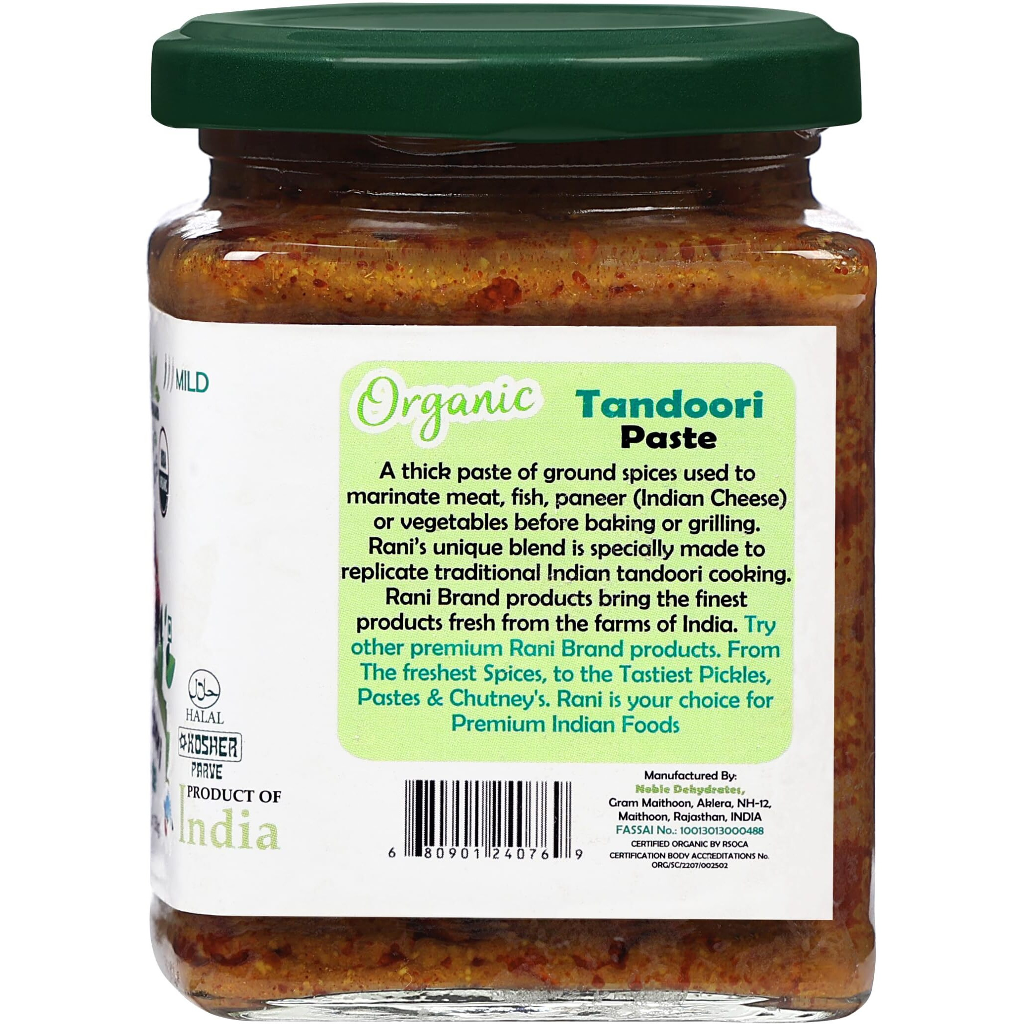 Rani Organic Tandoori Paste 8.8oz (250g) Glass Jar ~ For Tandoori Chicken, Chicken Tikka, Paneer Tikka, All Natural, NON-GMO, Vegan, Gluten Free, Indian Origin, USDA Certified Organic