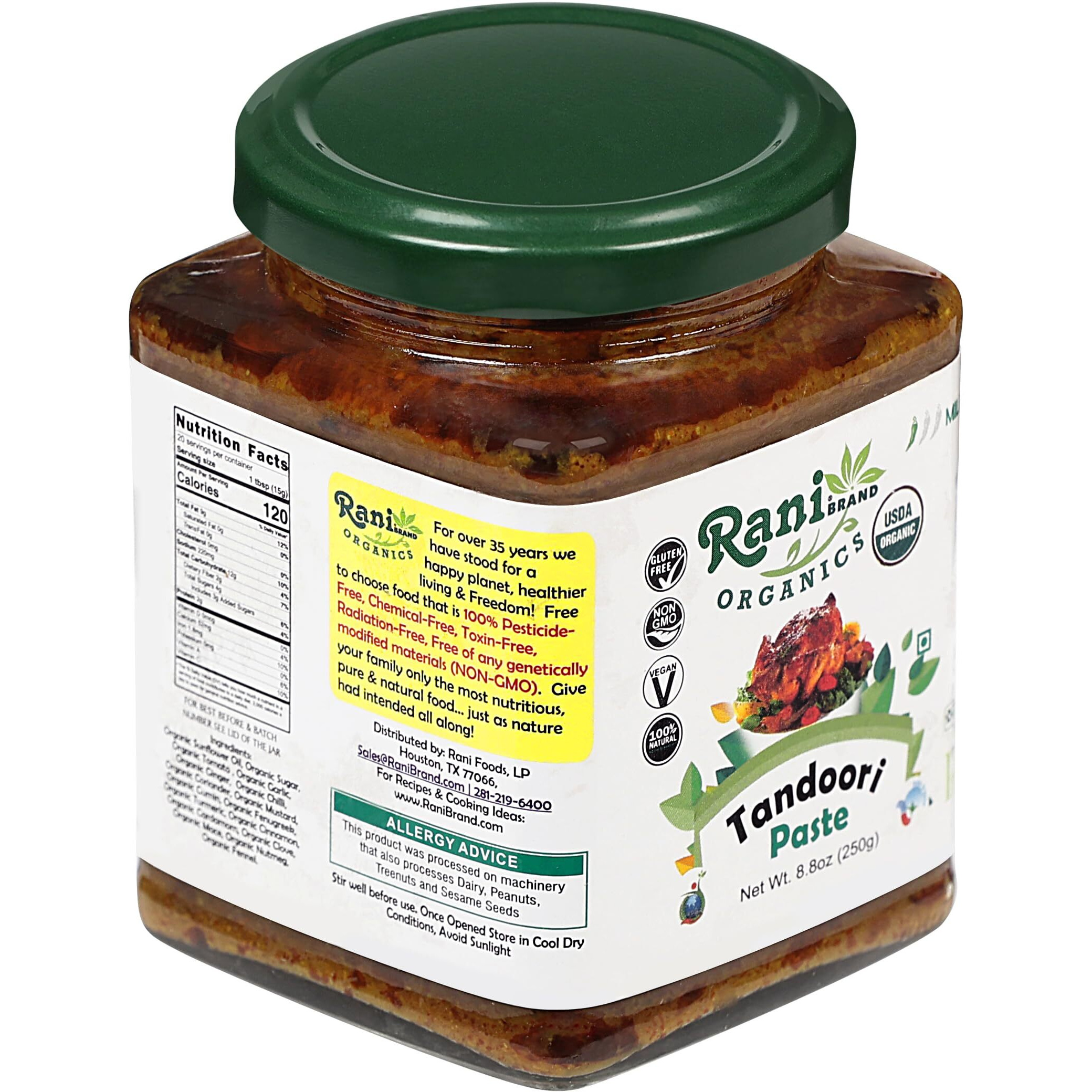 Rani Organic Tandoori Paste 8.8oz (250g) Glass Jar ~ For Tandoori Chicken, Chicken Tikka, Paneer Tikka, All Natural, NON-GMO, Vegan, Gluten Free, Indian Origin, USDA Certified Organic