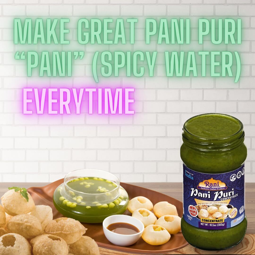 Rani Pani Puri Concentrate (Sweet & Spicy to Make Pani Water/Spicy Water) 10.5oz (300g) Glass Jar, Ready to Eat, Pack of 5+1 FREE ~ Vegan, Gluten Free, NON-GMO, Indian Origin