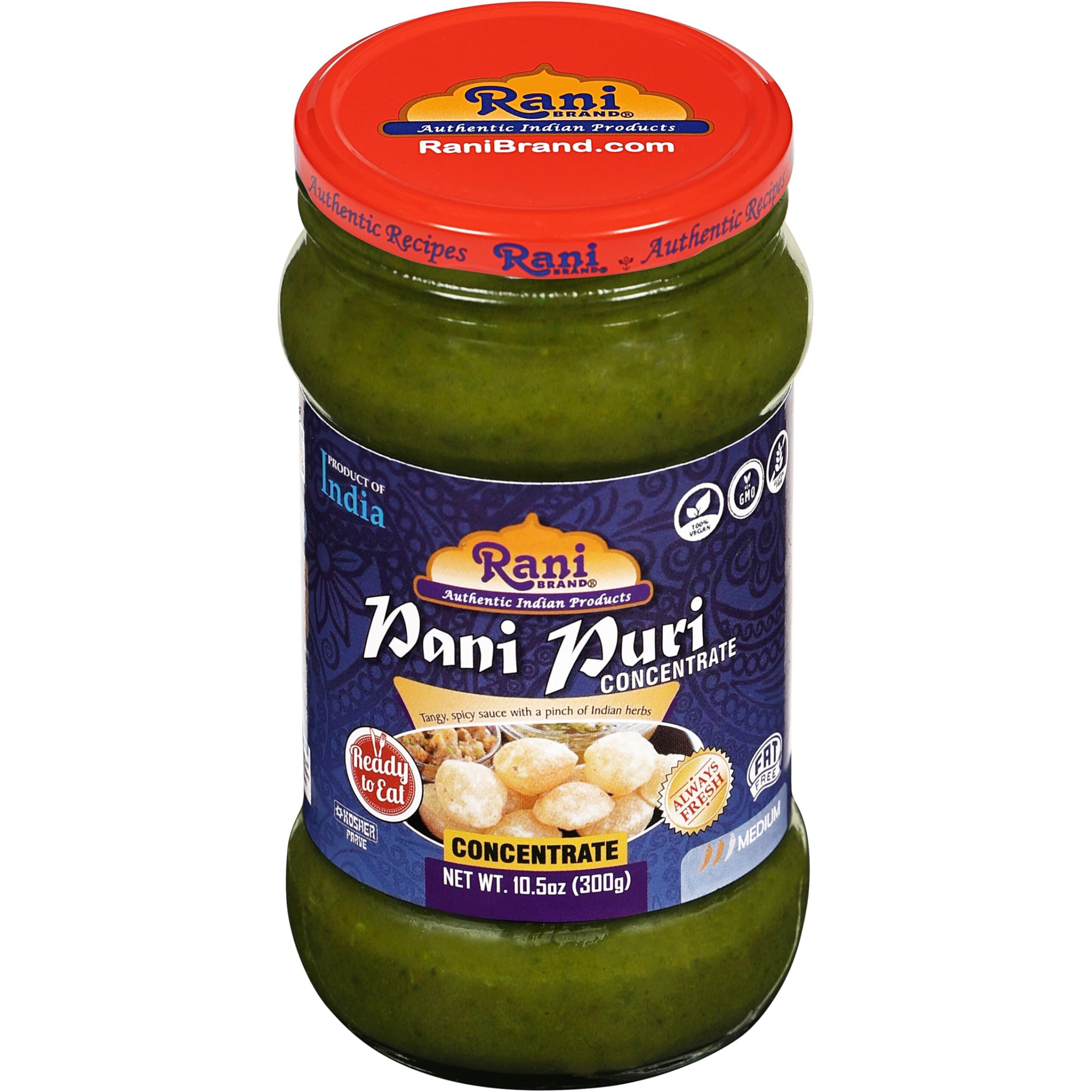 Rani Pani Puri Concentrate (Sweet & Spicy to Make Pani Water/Spicy Water) 10.5oz (300g) Glass Jar, Ready to Eat, Pack of 5+1 FREE ~ Vegan, Gluten Free, NON-GMO, Indian Origin