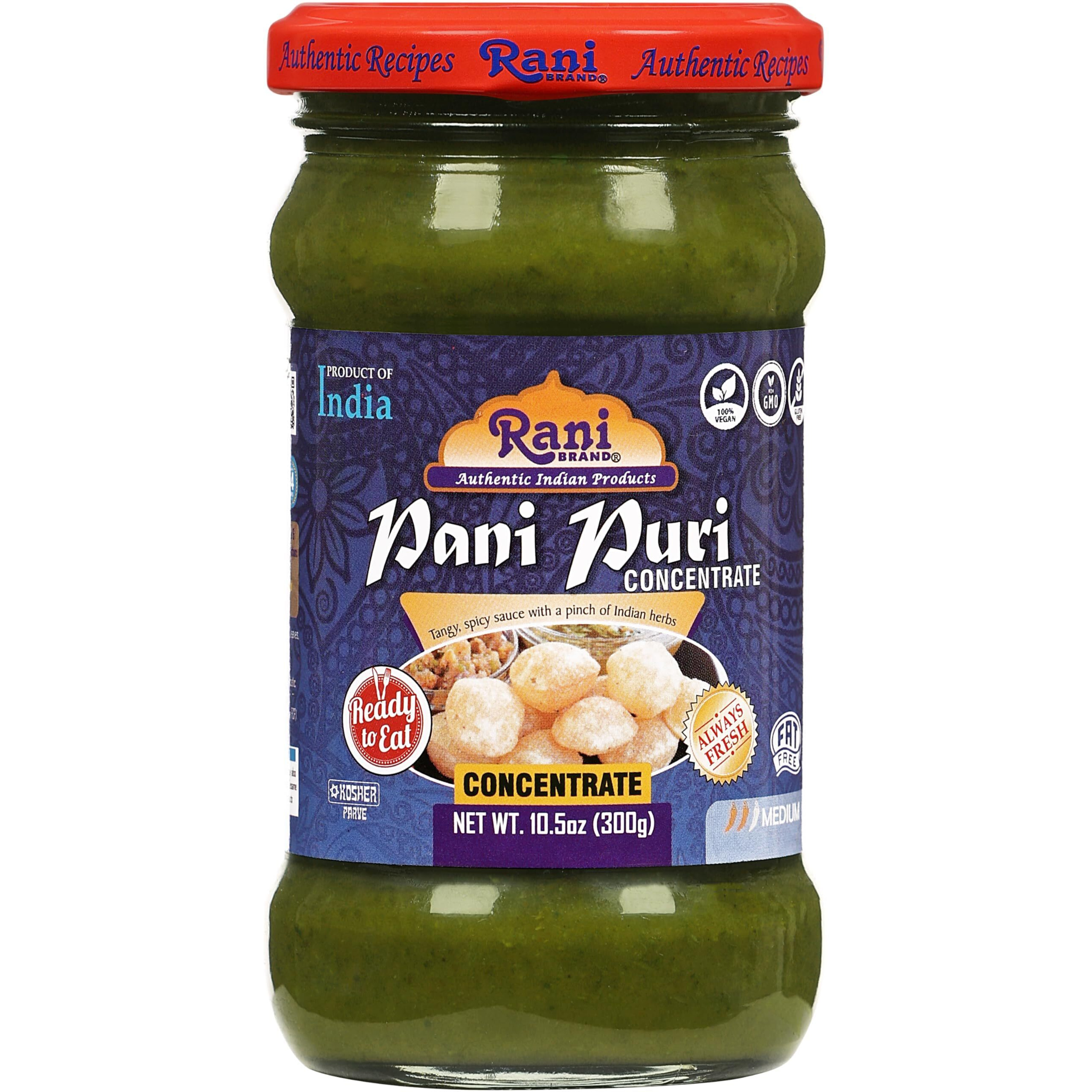 Rani Pani Puri Concentrate (Sweet & Spicy to Make Pani Water/Spicy Water) 10.5oz (300g) Glass Jar, Ready to Eat, Pack of 5+1 FREE ~ Vegan, Gluten Free, NON-GMO, Indian Origin