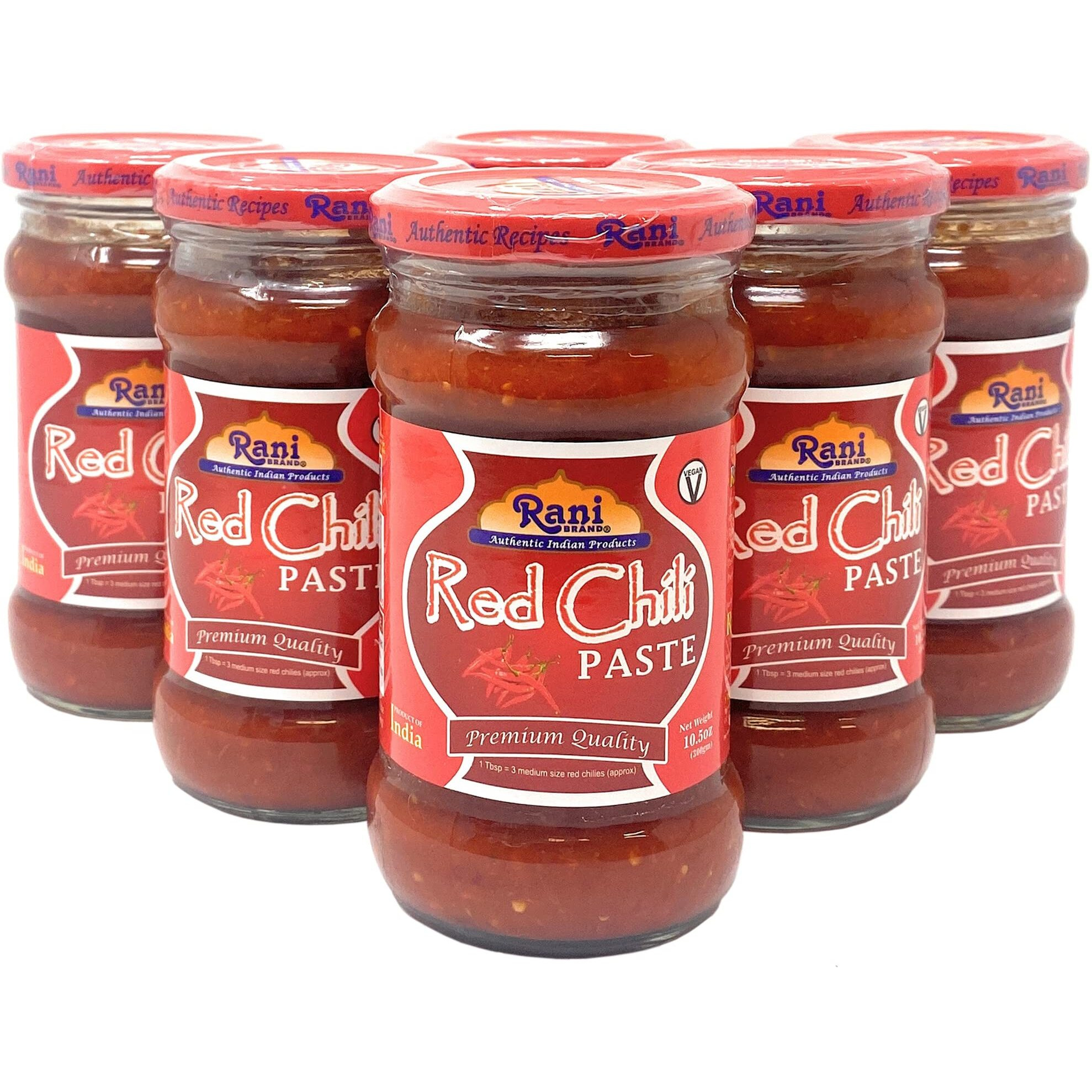 Rani Red Chilli Cooking Paste 10.58oz (300g) Glass Jar, Pack of 5+1 FREE ~ Vegan, Gluten Free, NON-GMO, No Colors, Indian Origin