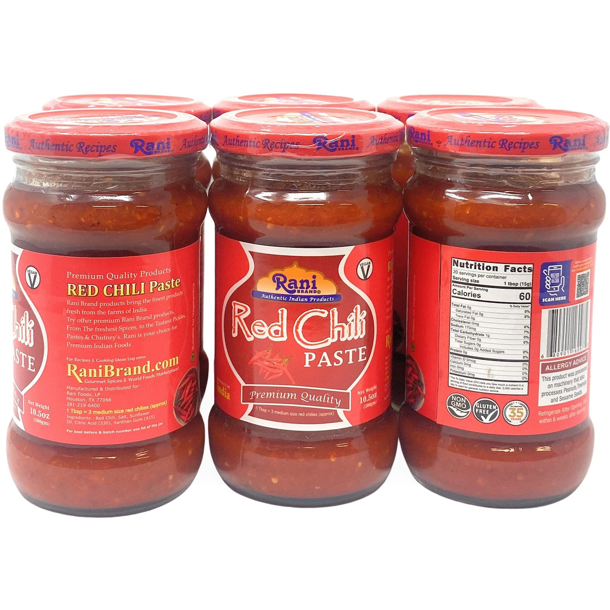 Rani Red Chilli Cooking Paste 10.58oz (300g) Glass Jar, Pack of 5+1 FREE ~ Vegan, Gluten Free, NON-GMO, No Colors, Indian Origin
