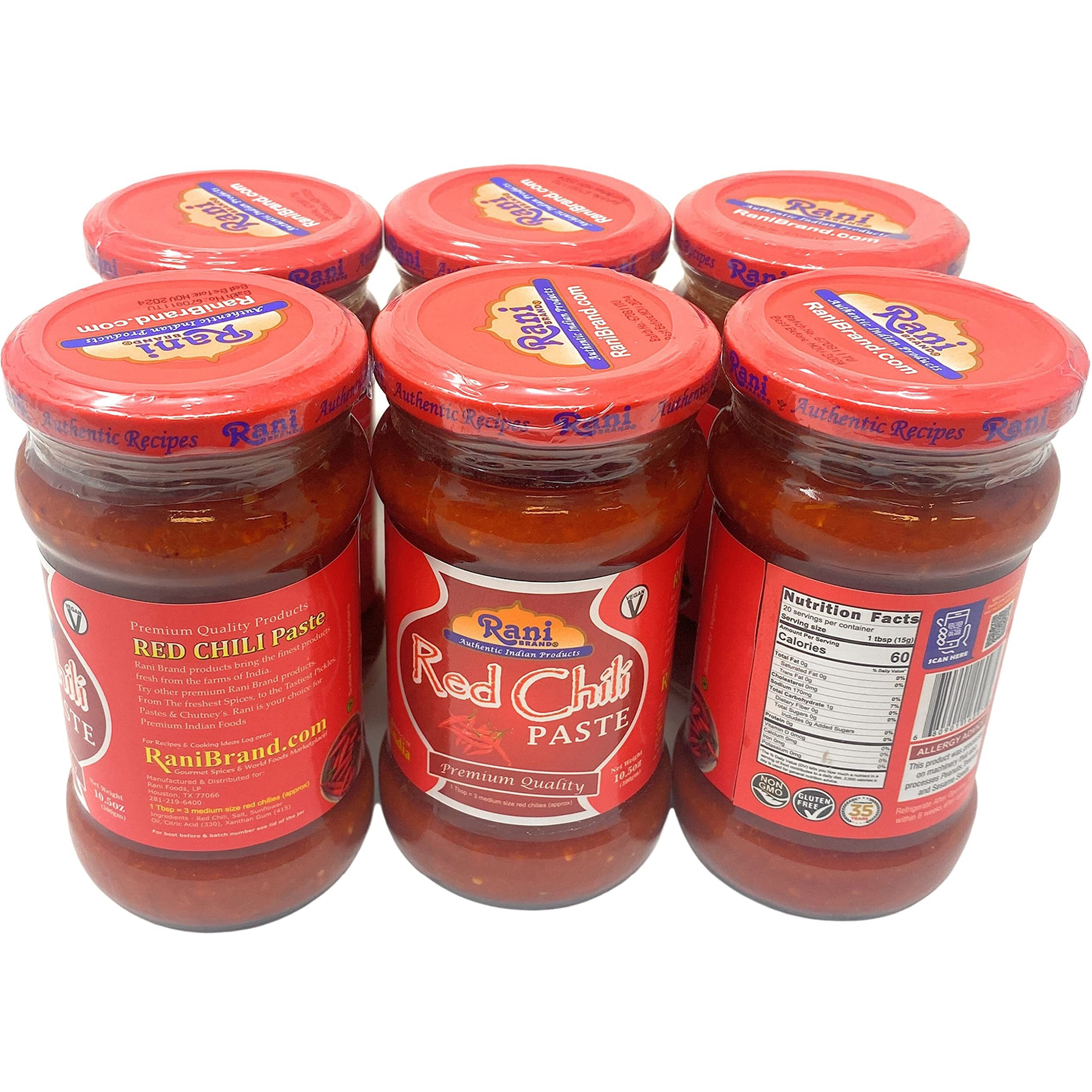 Rani Red Chilli Cooking Paste 10.58oz (300g) Glass Jar, Pack of 5+1 FREE ~ Vegan, Gluten Free, NON-GMO, No Colors, Indian Origin