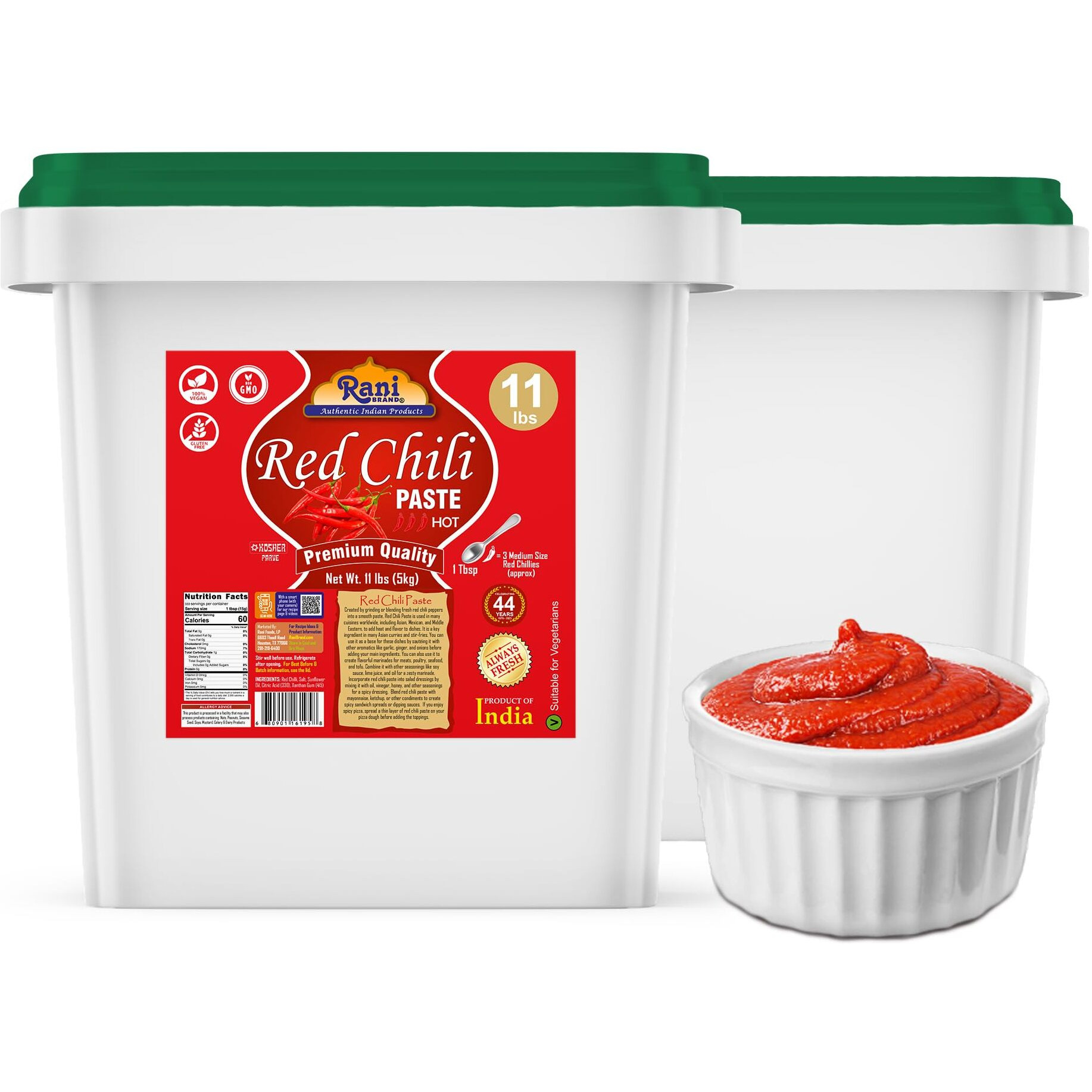 Rani Red Chilli Cooking Paste 176oz (11lbs) 5kg Bulk ~ Vegan, Gluten Free, NON-GMO, Kosher, No Colors, Indian Origin