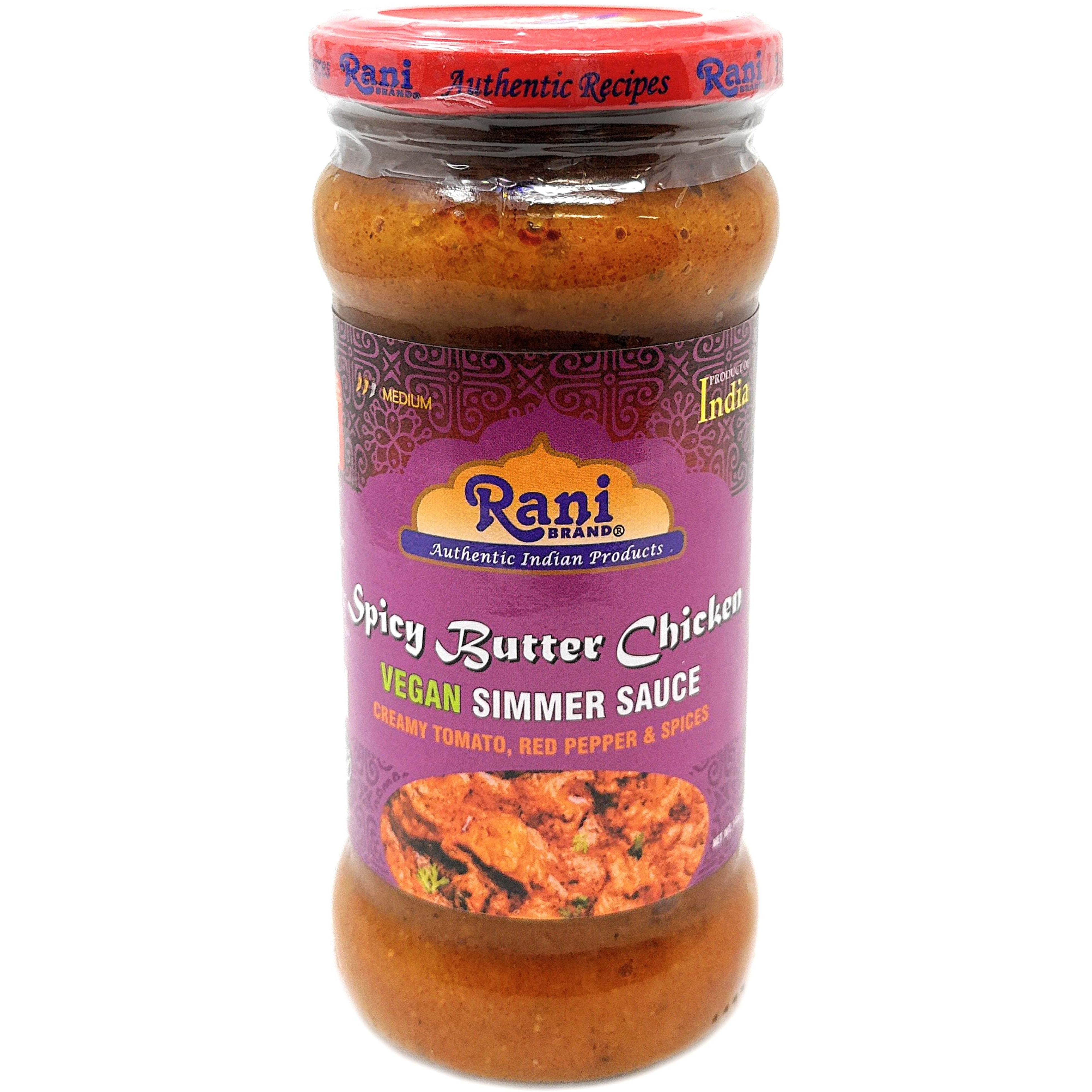 Rani Spicy Butter Chicken Vegan Simmer Sauce 14oz (400g) Glass Jar, Pack of 5 +1 FREE ~ Easy to Use, Vegan, No Colors, All Natural, NON-GMO, Gluten Free, Indian Origin (Size 14oz (400g))