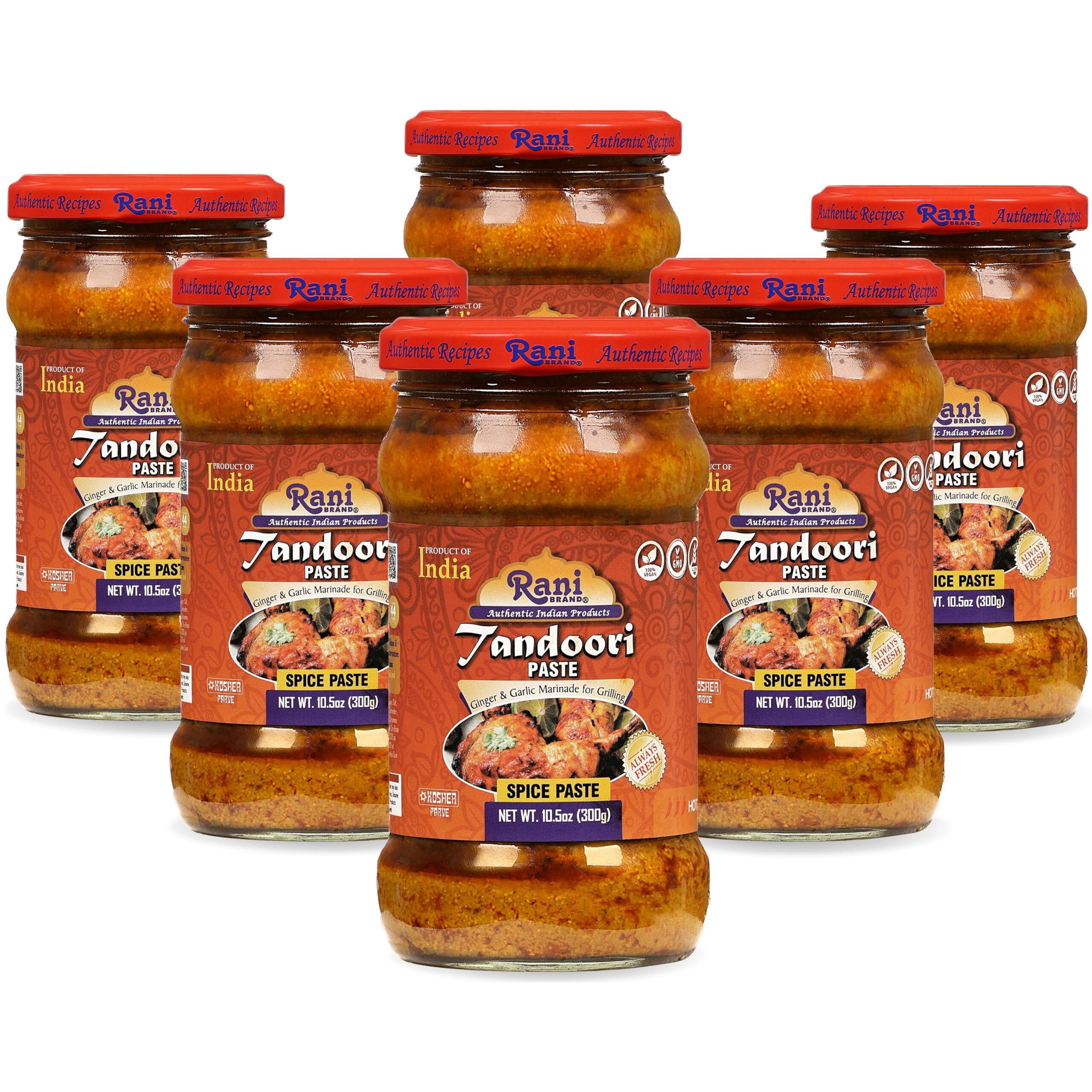 Rani Tandoori Paste (No Colors) 10.5oz (300g) Glass Jar, Pack of 5+1 FREE ~ For Tandoori Chicken, Chicken Tikka, Paneer Tikka, All Natural, NON-GMO, Vegan, Gluten Free, Indian Origin (Size 10.5oz (300g))