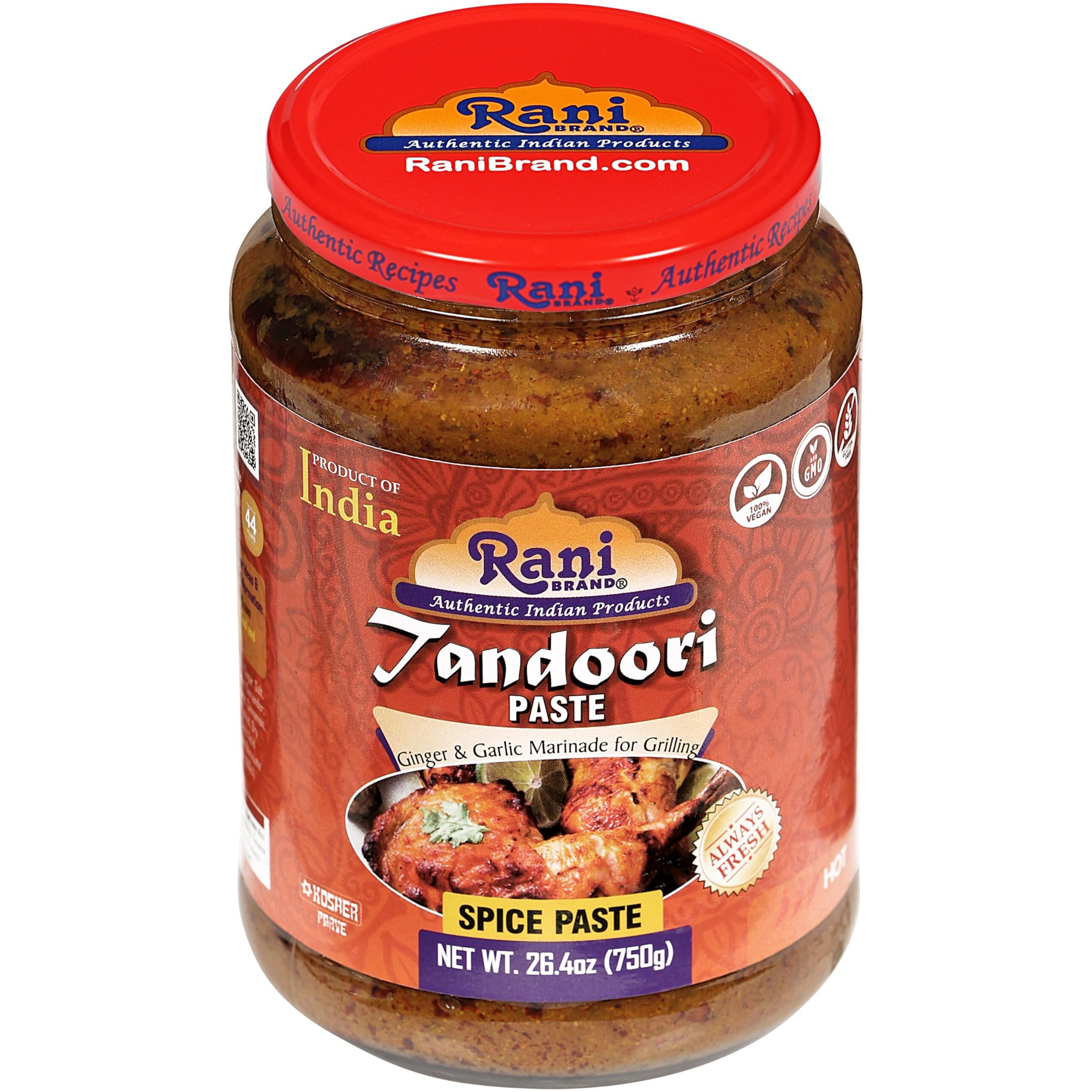 Rani Tandoori Paste (No Colors) 26.5oz (750g) Glass Jar, Pack of 5+1 FREE ~ For Tandoori Chicken, Chicken Tikka, Paneer Tikka, All Natural, NON-GMO, Vegan, Gluten Free, Indian Origin (Size 26.5oz (750g))