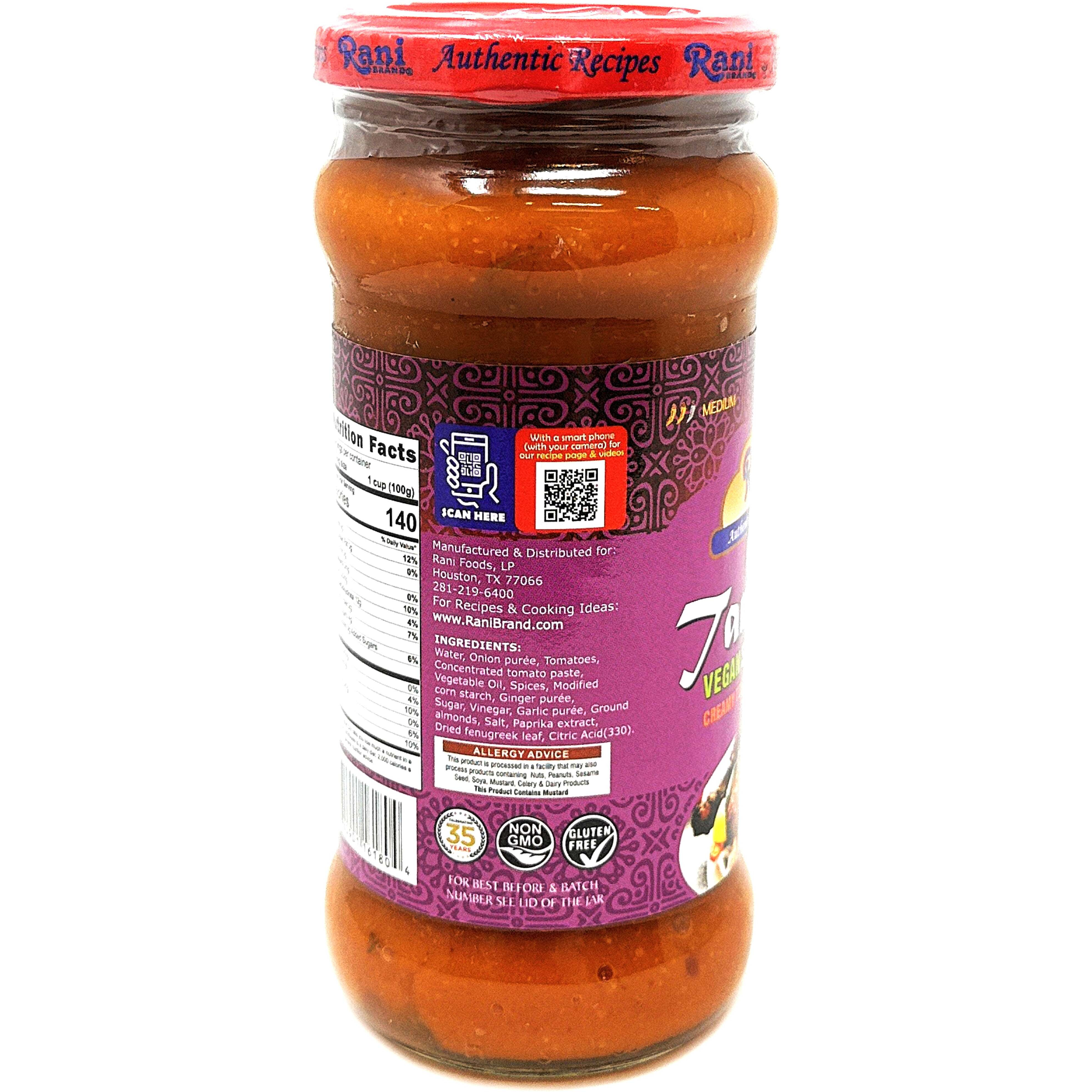 Rani Tandoori Vegan Simmer Sauce (Creamy Tomato & Smoked Paprika) 14oz (400g) Glass Jar ~ Easy to Use, Vegan, No Colors, All Natural, NON-GMO, Gluten Free, Indian Origin (Size 14oz (400g))