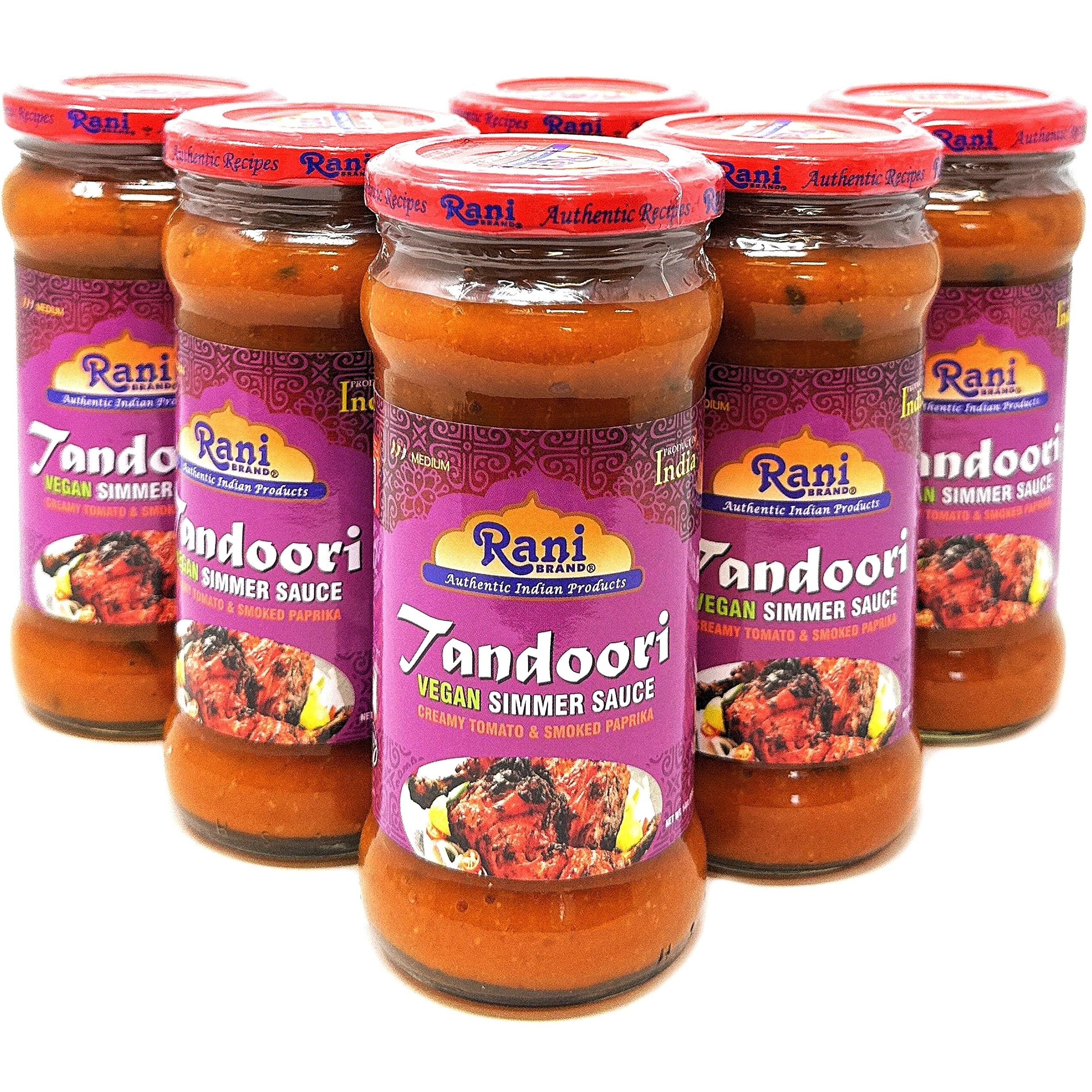 Rani Tandoori Vegan Simmer Sauce (Creamy Tomato & Smoked Paprika) 14oz (400g) Glass Jar, Pack of 5 +1 FREE ~ Easy to Use, Vegan, No Colors, All Natural, NON-GMO, Gluten Free, Indian Origin (Size 14oz (400g))