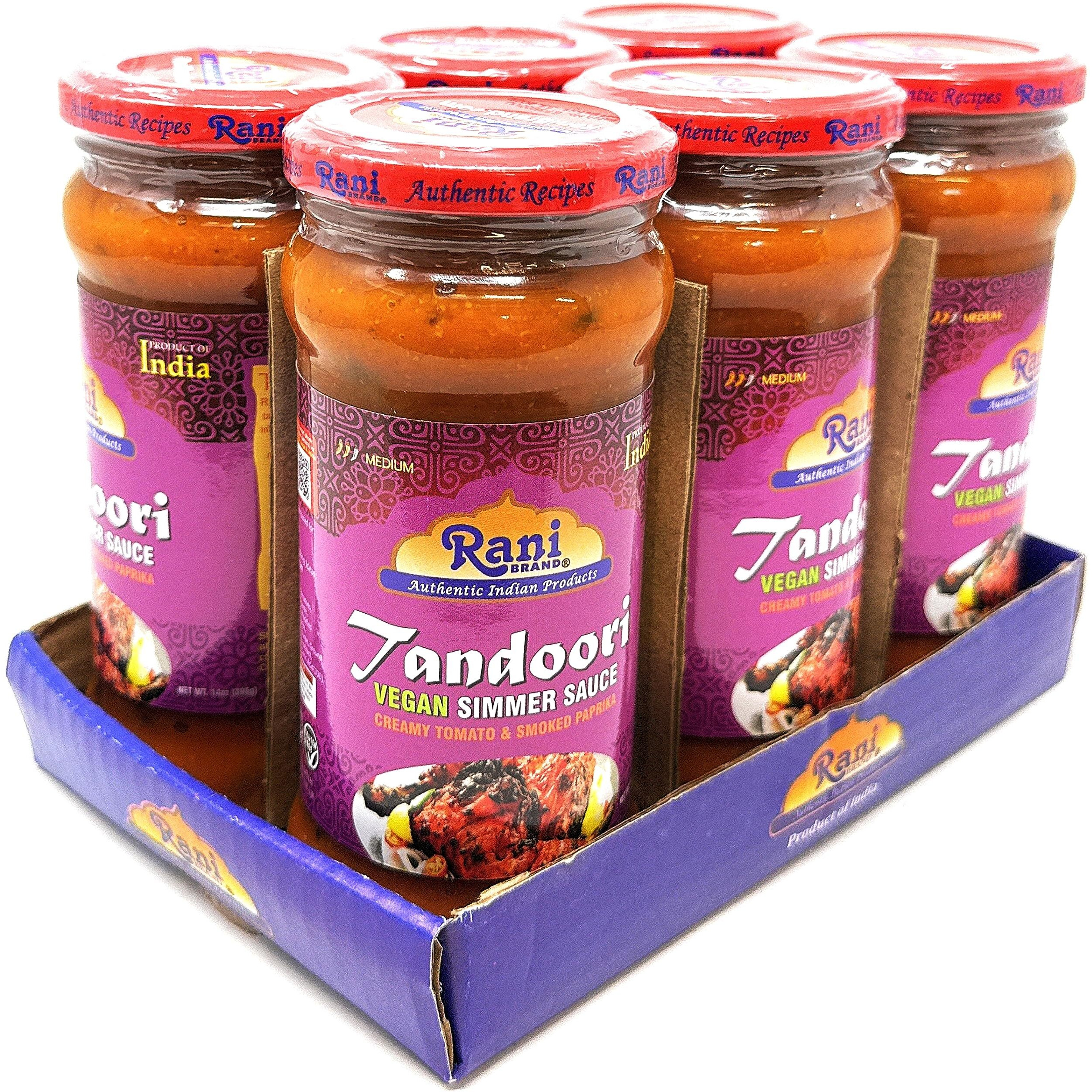 Rani Tandoori Vegan Simmer Sauce (Creamy Tomato & Smoked Paprika) 14oz (400g) Glass Jar, Pack of 5 +1 FREE ~ Easy to Use, Vegan, No Colors, All Natural, NON-GMO, Gluten Free, Indian Origin (Size 14oz (400g))
