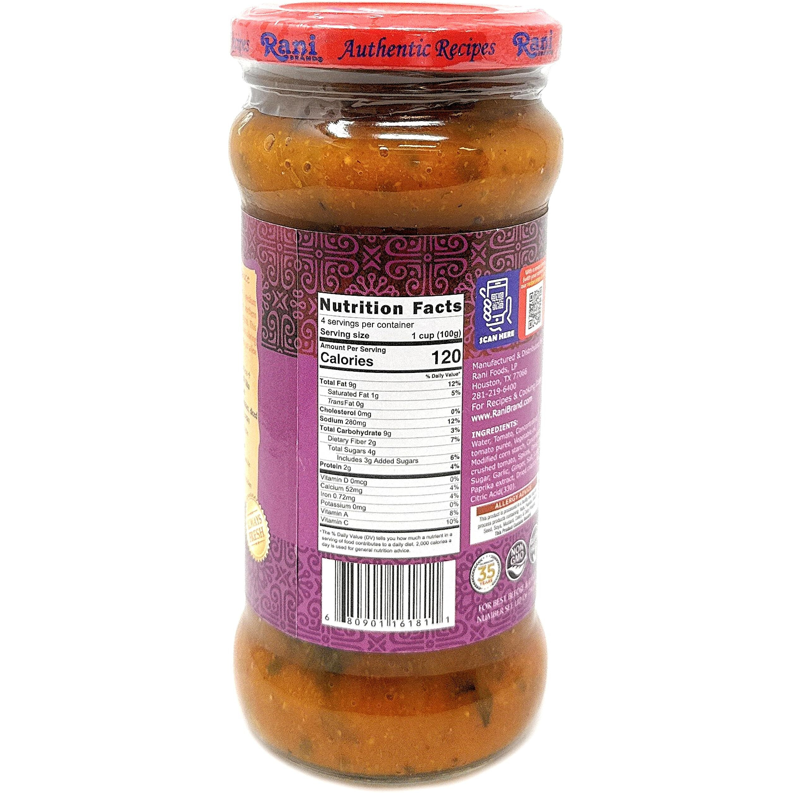 Rani Tikka Curry Vegan Simmer Sauce (Creamy Tomato, Onion & Cilantro) 14oz (400g) Glass Jar ~ Easy to Use, Vegan, No Colors, All Natural, NON-GMO, Gluten Free, Indian Origin (Size 14oz (400g))