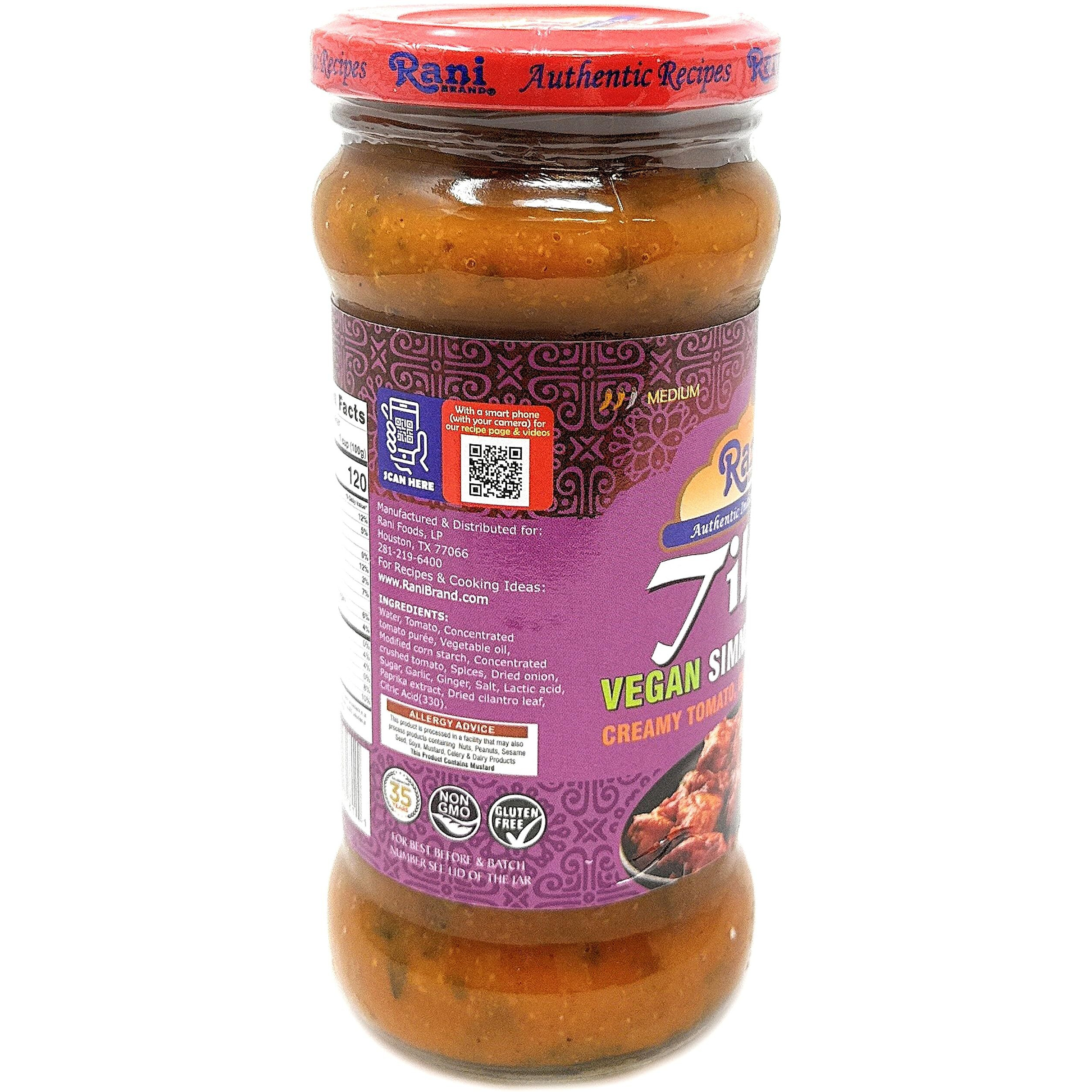 Rani Tikka Curry Vegan Simmer Sauce (Creamy Tomato, Onion & Cilantro) 14oz (400g) Glass Jar, Pack of 5 +1 FREE ~ Easy to Use, Vegan, No Colors, All Natural, NON-GMO, Gluten Free, Indian Origin (Size 14oz (400g))