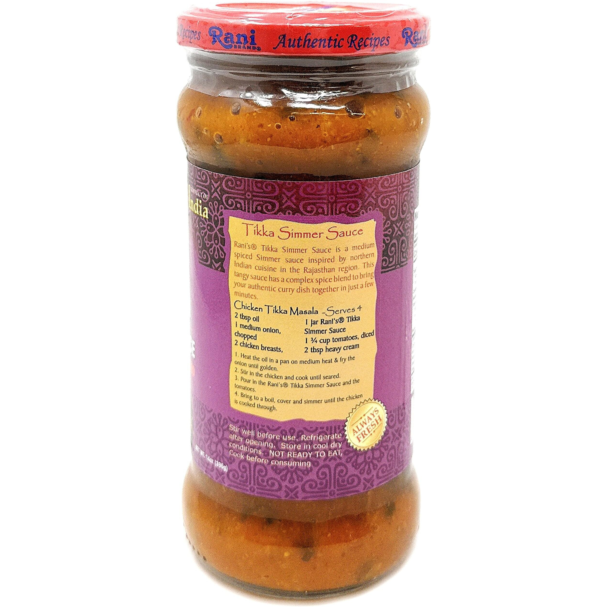 Rani Tikka Curry Vegan Simmer Sauce (Creamy Tomato, Onion & Cilantro) 14oz (400g) Glass Jar, Pack of 5 +1 FREE ~ Easy to Use, Vegan, No Colors, All Natural, NON-GMO, Gluten Free, Indian Origin (Size 14oz (400g))