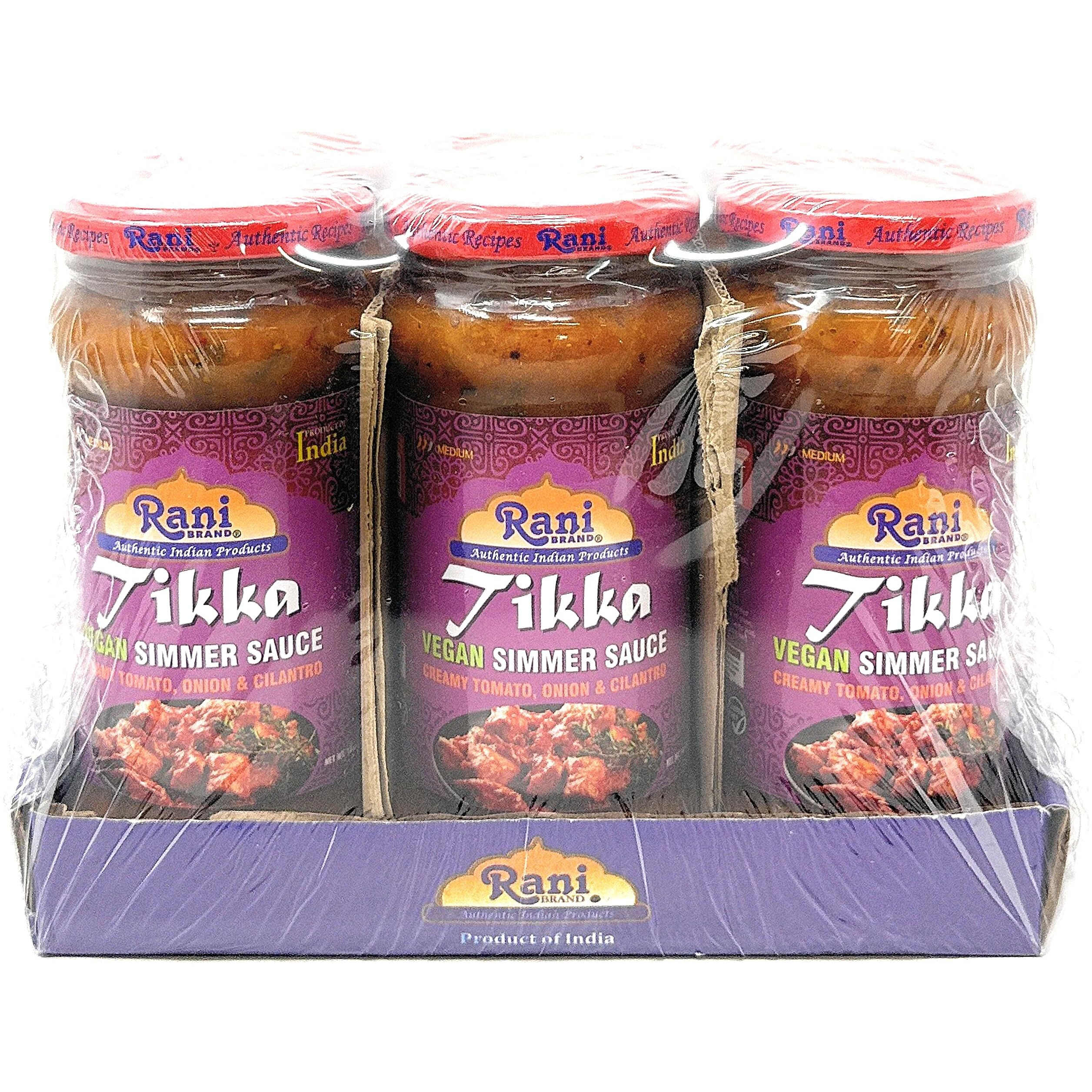 Rani Tikka Curry Vegan Simmer Sauce (Creamy Tomato, Onion & Cilantro) 14oz (400g) Glass Jar, Pack of 5 +1 FREE ~ Easy to Use, Vegan, No Colors, All Natural, NON-GMO, Gluten Free, Indian Origin (Size 14oz (400g))