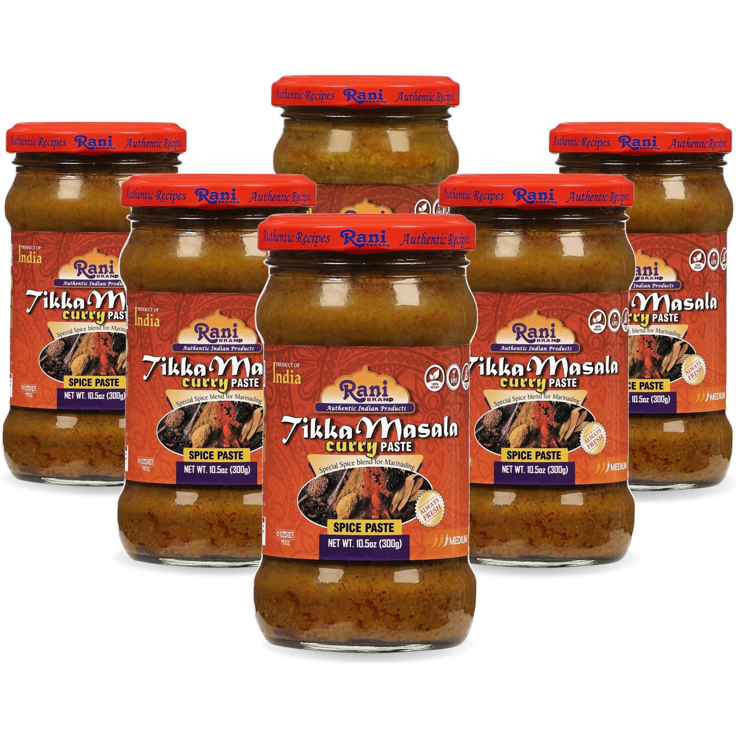 Rani Tikka Masala Cooking Spice Paste 10.5oz (300g) Glass Jar, Pack of 5+1 FREE ~ No Colors, All Natural, NON-GMO, Kosher, Vegan, Gluten Free, Indian Origin (Size 10.5oz (300g))