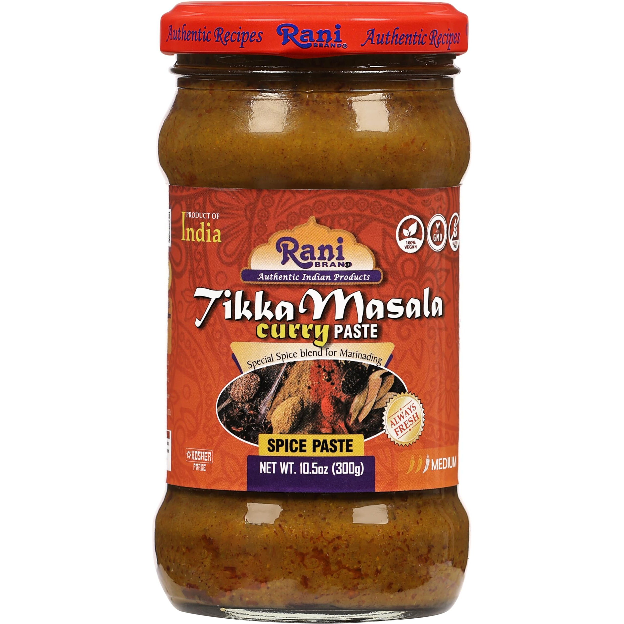 Rani Tikka Masala Cooking Spice Paste 10.5oz (300g) Glass Jar, Pack of 5+1 FREE ~ No Colors, All Natural, NON-GMO, Kosher, Vegan, Gluten Free, Indian Origin (Size 10.5oz (300g))