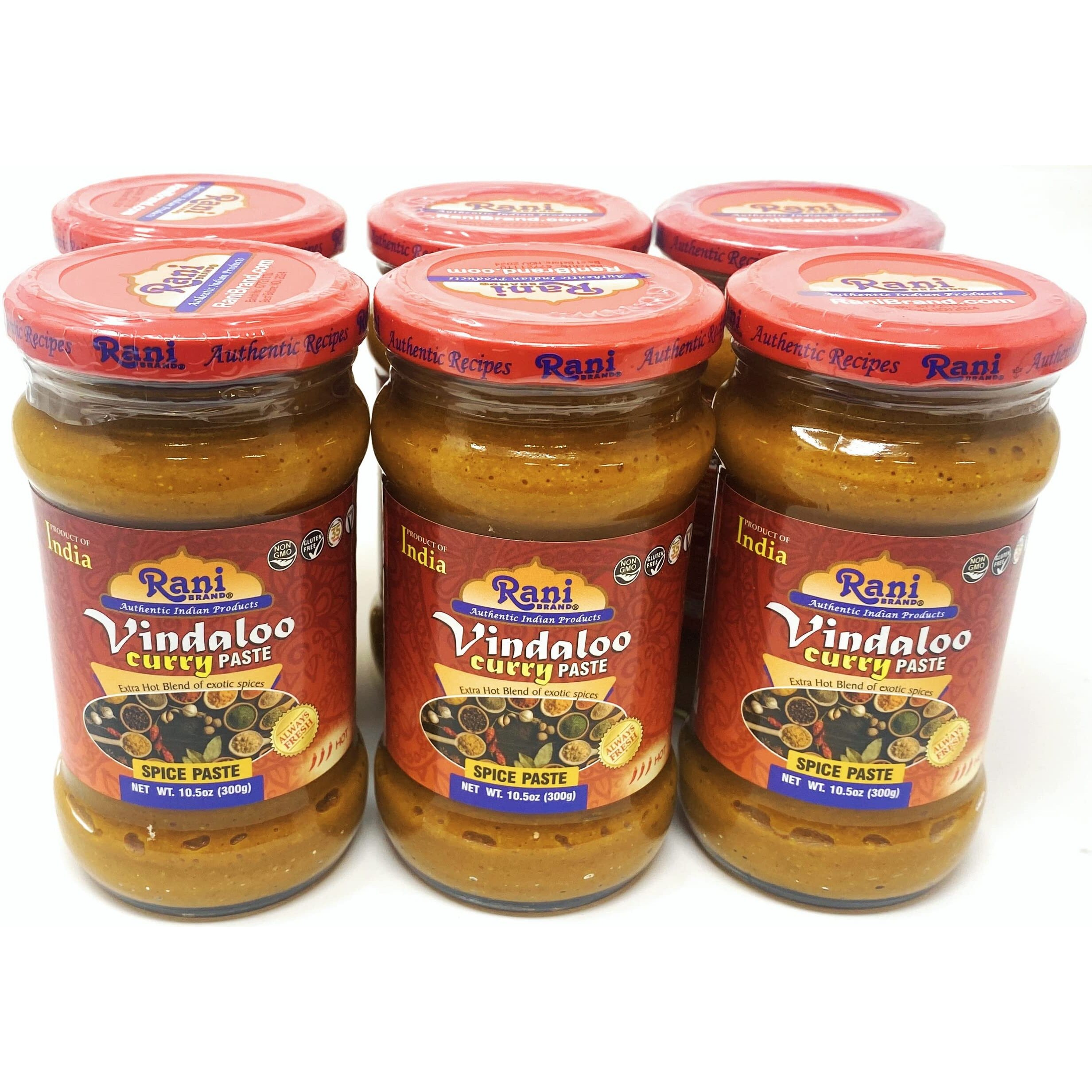 Rani Vindaloo Curry Cooking Spice Paste, Hot 10.5oz (300g) Glass Jar, Pack of 5+1 FREE ~ No Colors, All Natural, NON-GMO, Vegan, Gluten Free, Indian Origin (Size 10.5oz (300g))