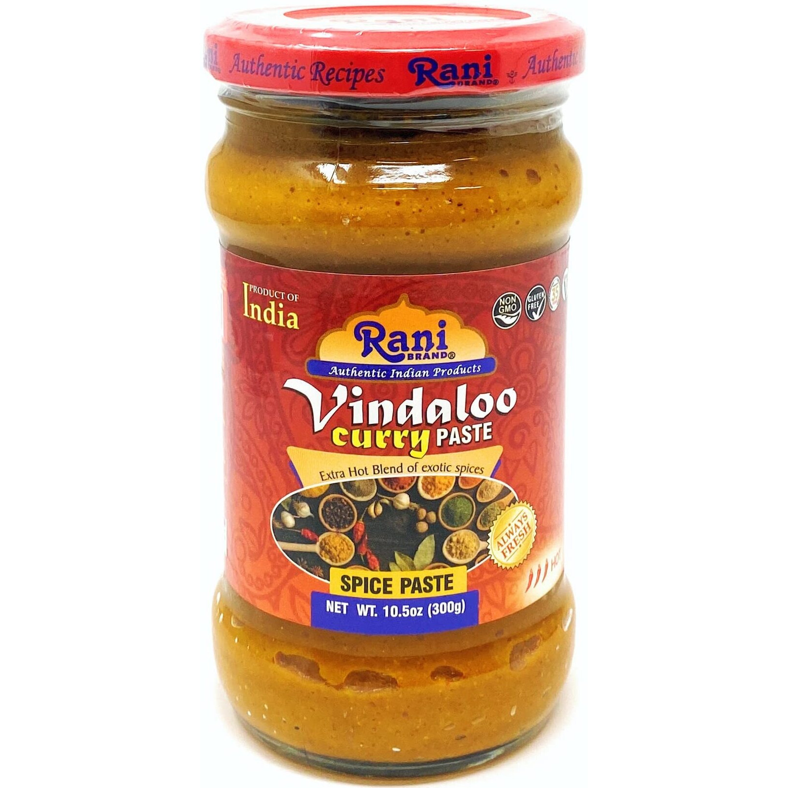 Rani Vindaloo Curry Cooking Spice Paste, Hot 10.5oz (300g) Glass Jar, Pack of 5+1 FREE ~ No Colors, All Natural, NON-GMO, Vegan, Gluten Free, Indian Origin (Size 10.5oz (300g))