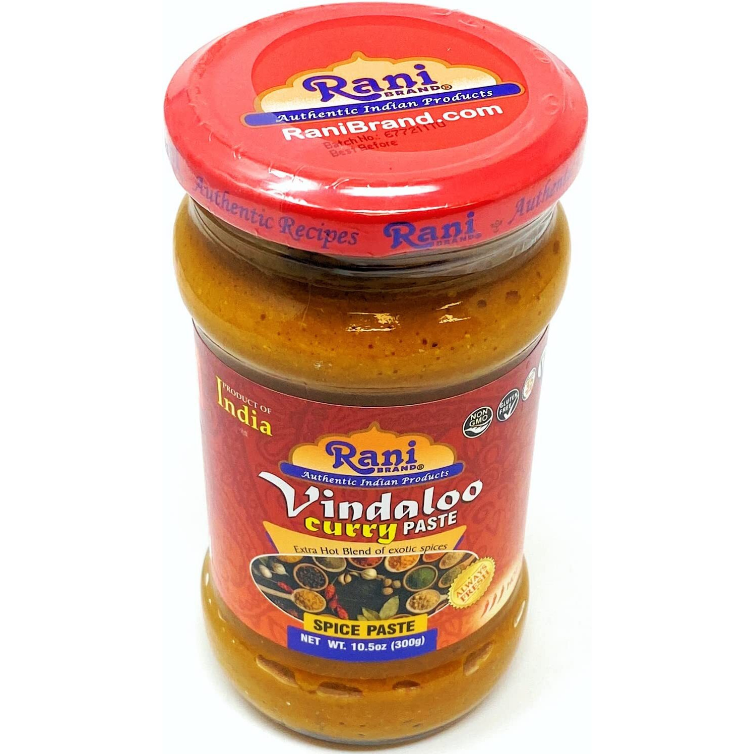 Rani Vindaloo Curry Cooking Spice Paste, Hot 10.5oz (300g) Glass Jar, Pack of 5+1 FREE ~ No Colors, All Natural, NON-GMO, Vegan, Gluten Free, Indian Origin (Size 10.5oz (300g))