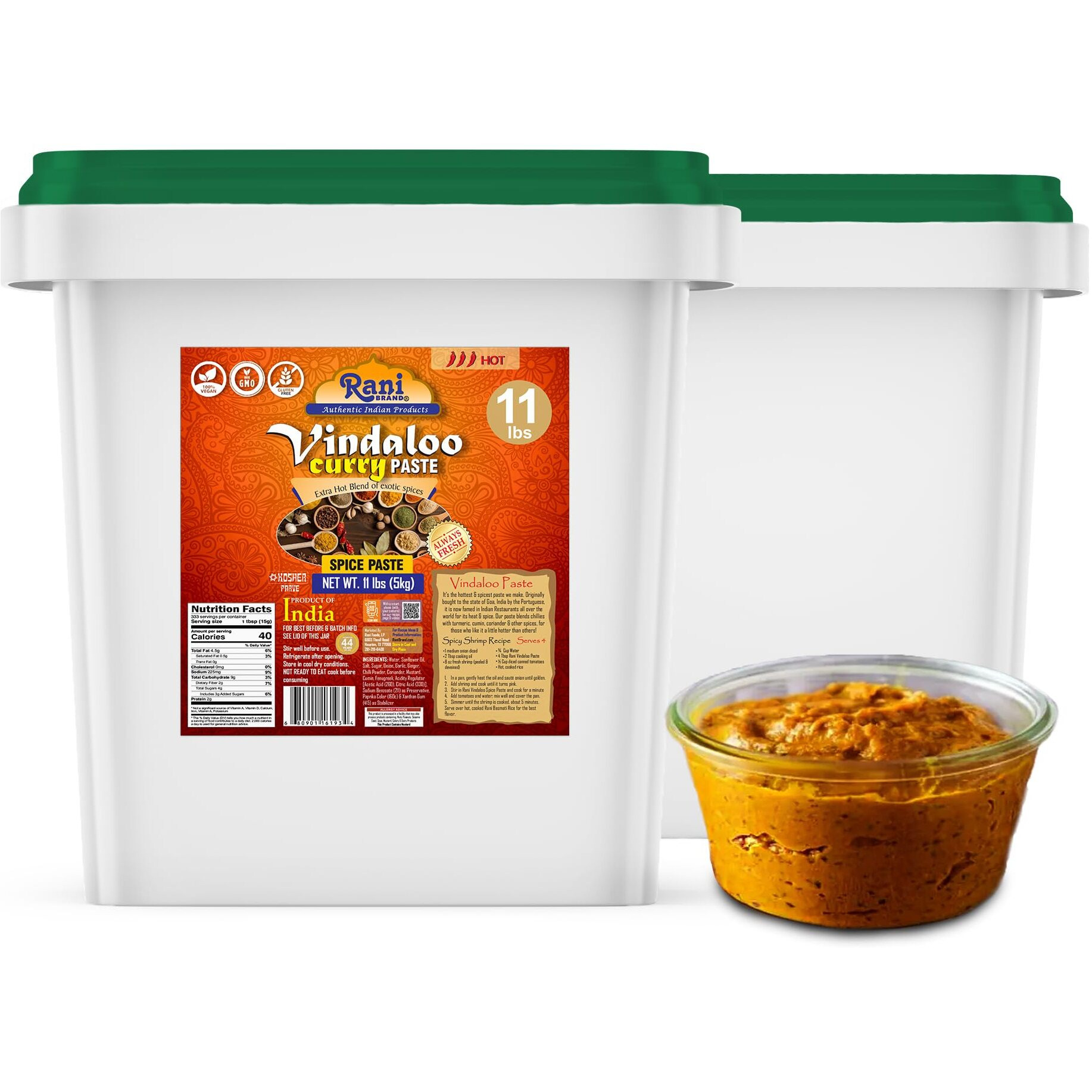 Rani Vindaloo Curry Cooking Spice Paste, Hot 176oz (11lbs) 5kg Bulk ~ No Colors, All Natural, NON-GMO, Kosher, Vegan, Gluten Free, Indian Origin (Size 176oz (11lbs) 5kg)