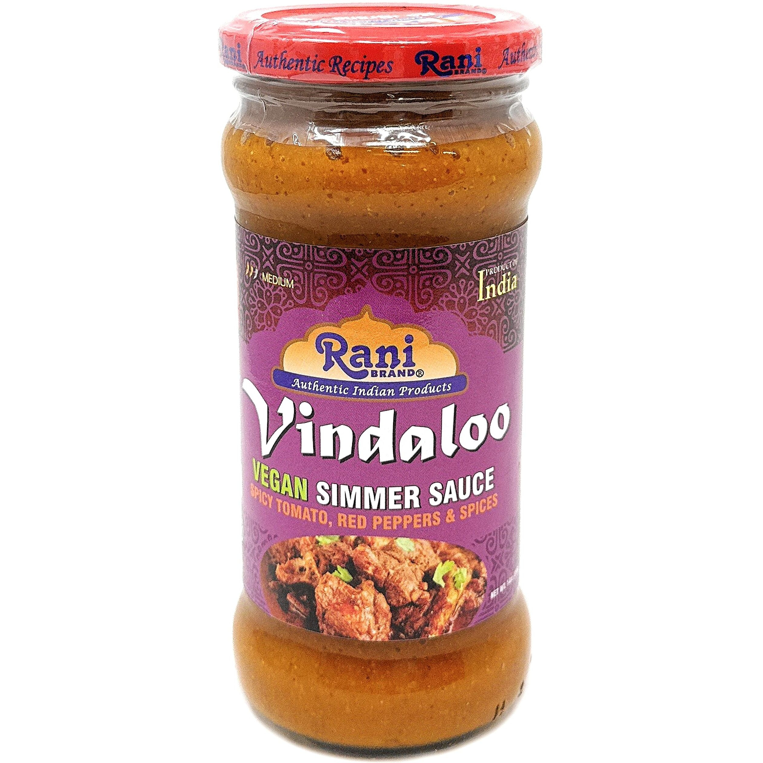Rani Vindaloo Curry Vegan Simmer Sauce (Spicy Tomato, Red Peppers & Spices) 14oz (400g) Glass Jar ~ Easy to Use, Vegan, No Colors, All Natural, NON-GMO, Gluten Free, Indian Origin (Size 14oz (400g))