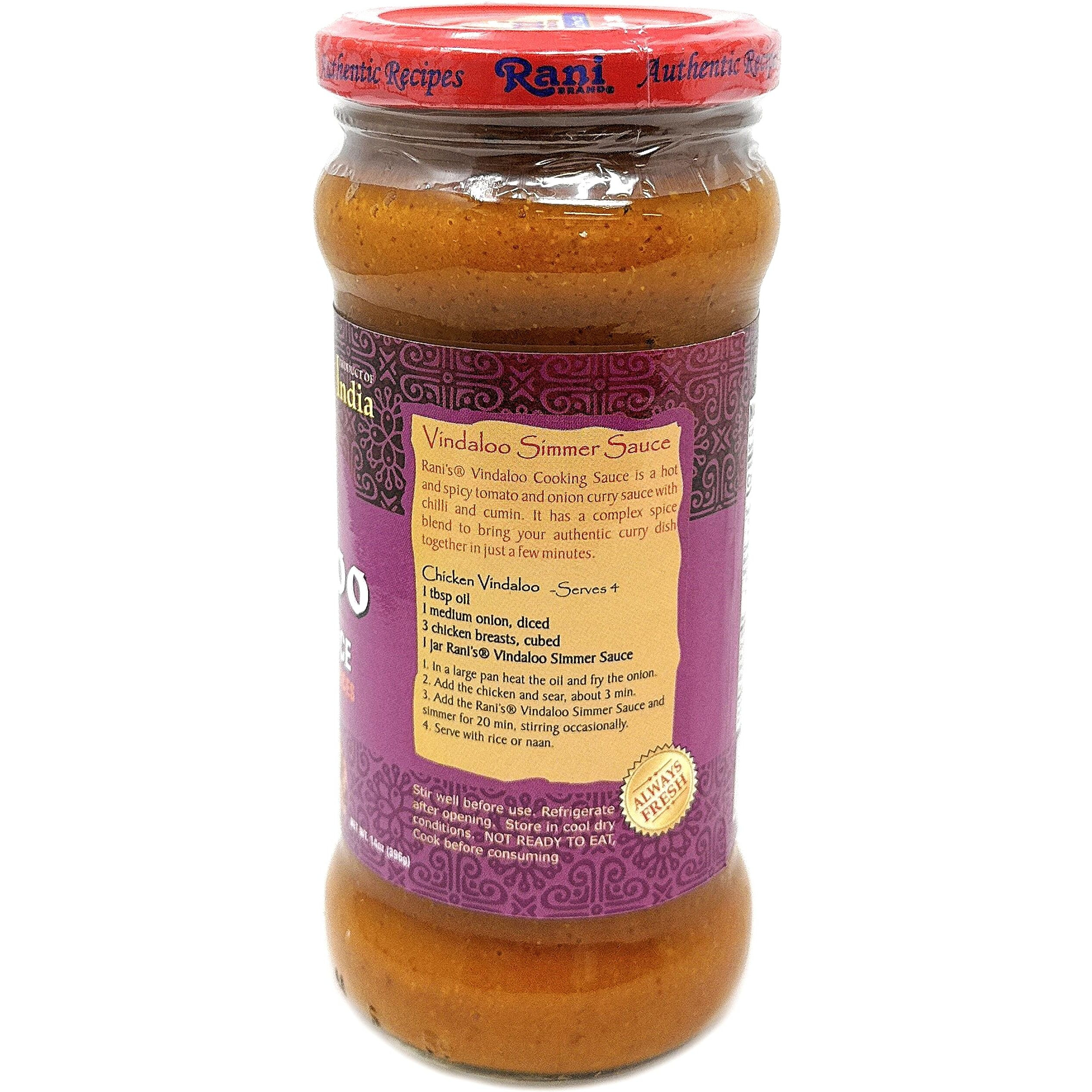 Rani Vindaloo Curry Vegan Simmer Sauce (Spicy Tomato, Red Peppers & Spices) 14oz (400g) Glass Jar ~ Easy to Use, Vegan, No Colors, All Natural, NON-GMO, Gluten Free, Indian Origin (Size 14oz (400g))