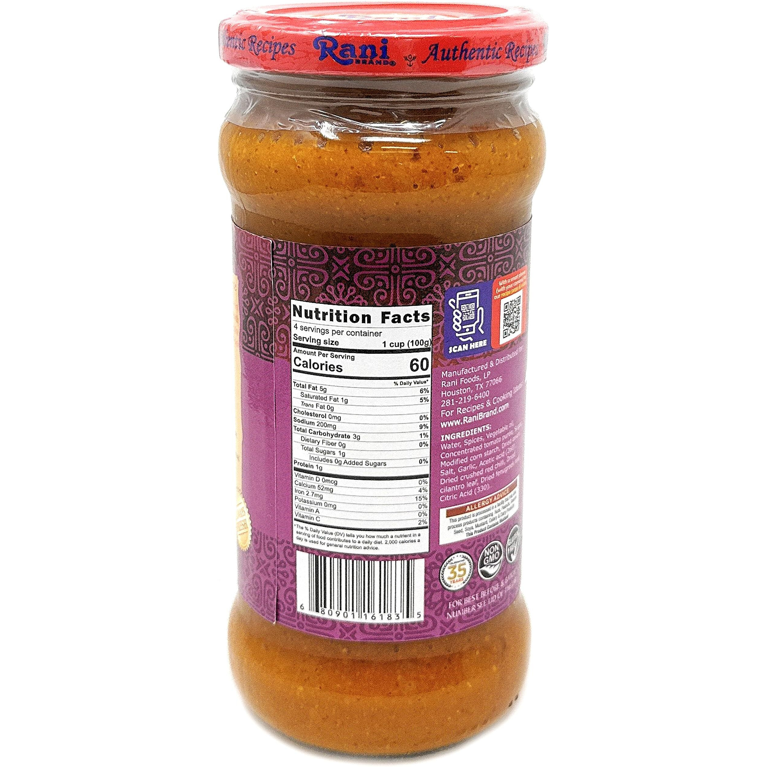 Rani Vindaloo Curry Vegan Simmer Sauce (Spicy Tomato, Red Peppers & Spices) 14oz (400g) Glass Jar ~ Easy to Use, Vegan, No Colors, All Natural, NON-GMO, Gluten Free, Indian Origin (Size 14oz (400g))