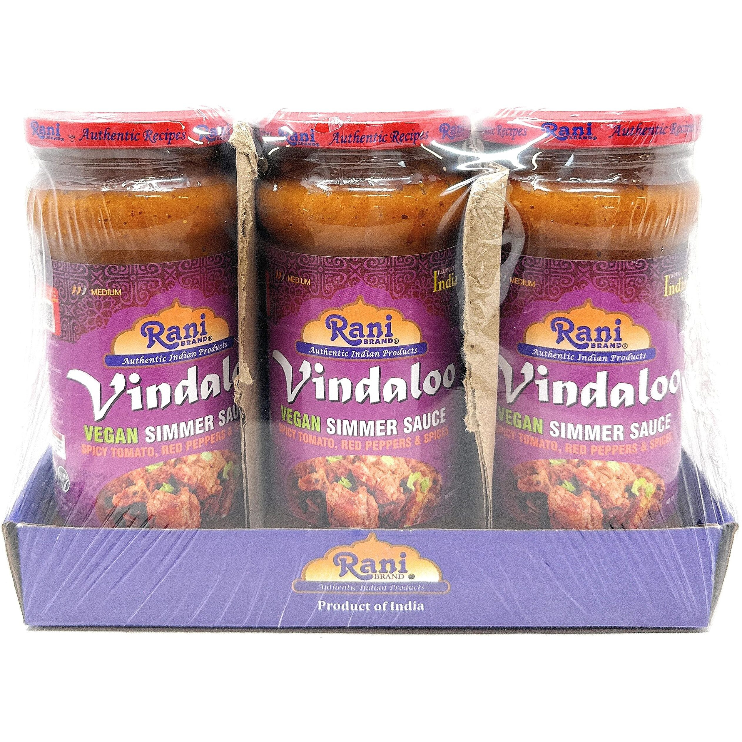 Rani Vindaloo Curry Vegan Simmer Sauce (Spicy Tomato, Red Peppers & Spices) 14oz (400g) Glass Jar, Pack of 5 +1 FREE ~ Easy to Use, Vegan, No Colors, NON-GMO, Gluten Free, Indian Origin (Size 14oz (400g))