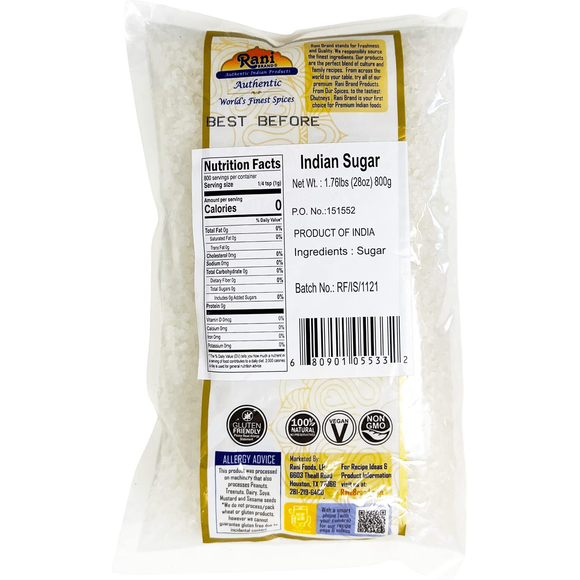 Rani Indian Sugar (Cheeni) 28oz (800g) ~ All Natural, Gluten Friendly, No Colors, Kosher, Vegan, Indian Origin